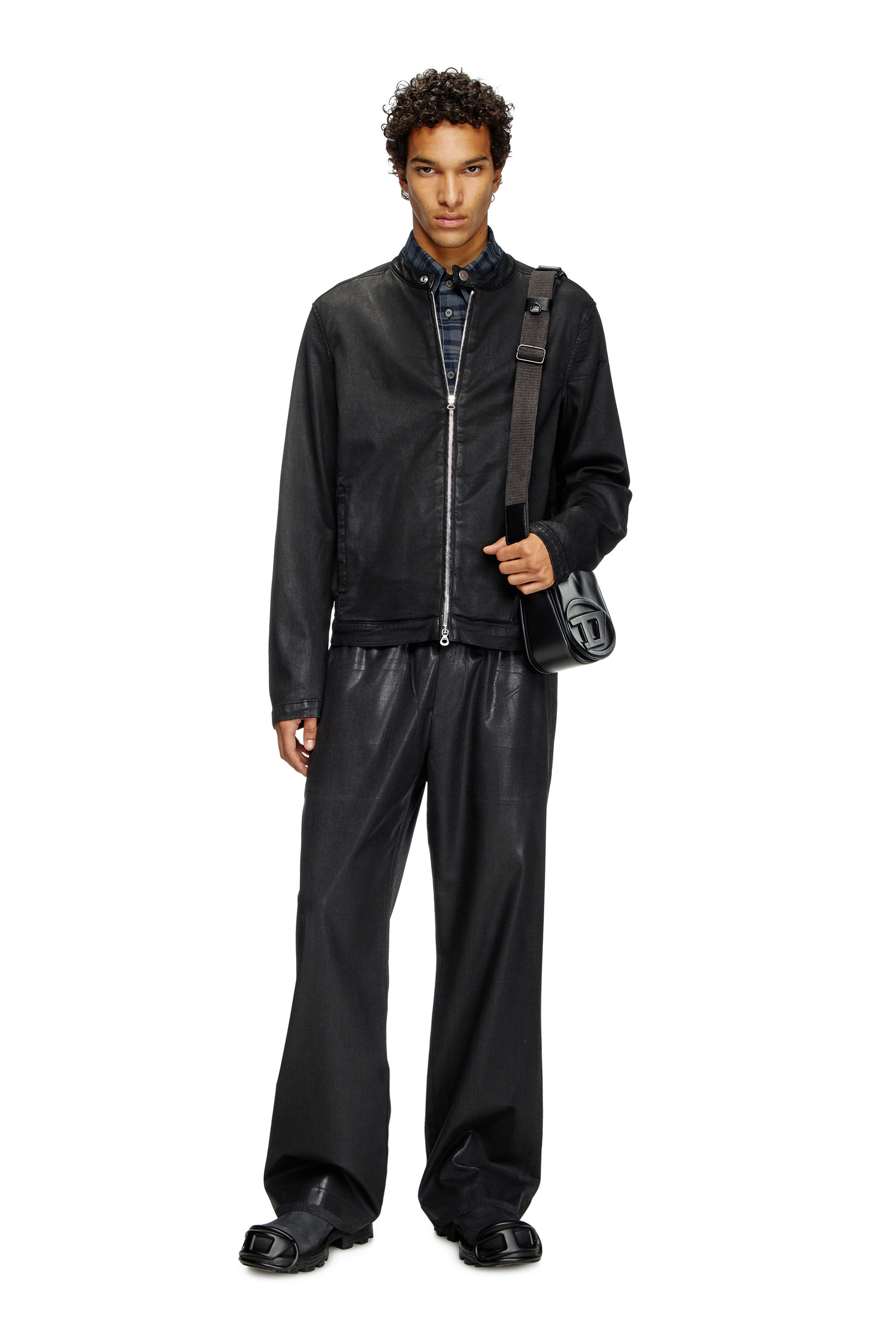 D-GLORY JOGG Moto jacket in coated JoggJeans｜ブラック｜メンズ｜DIESEL