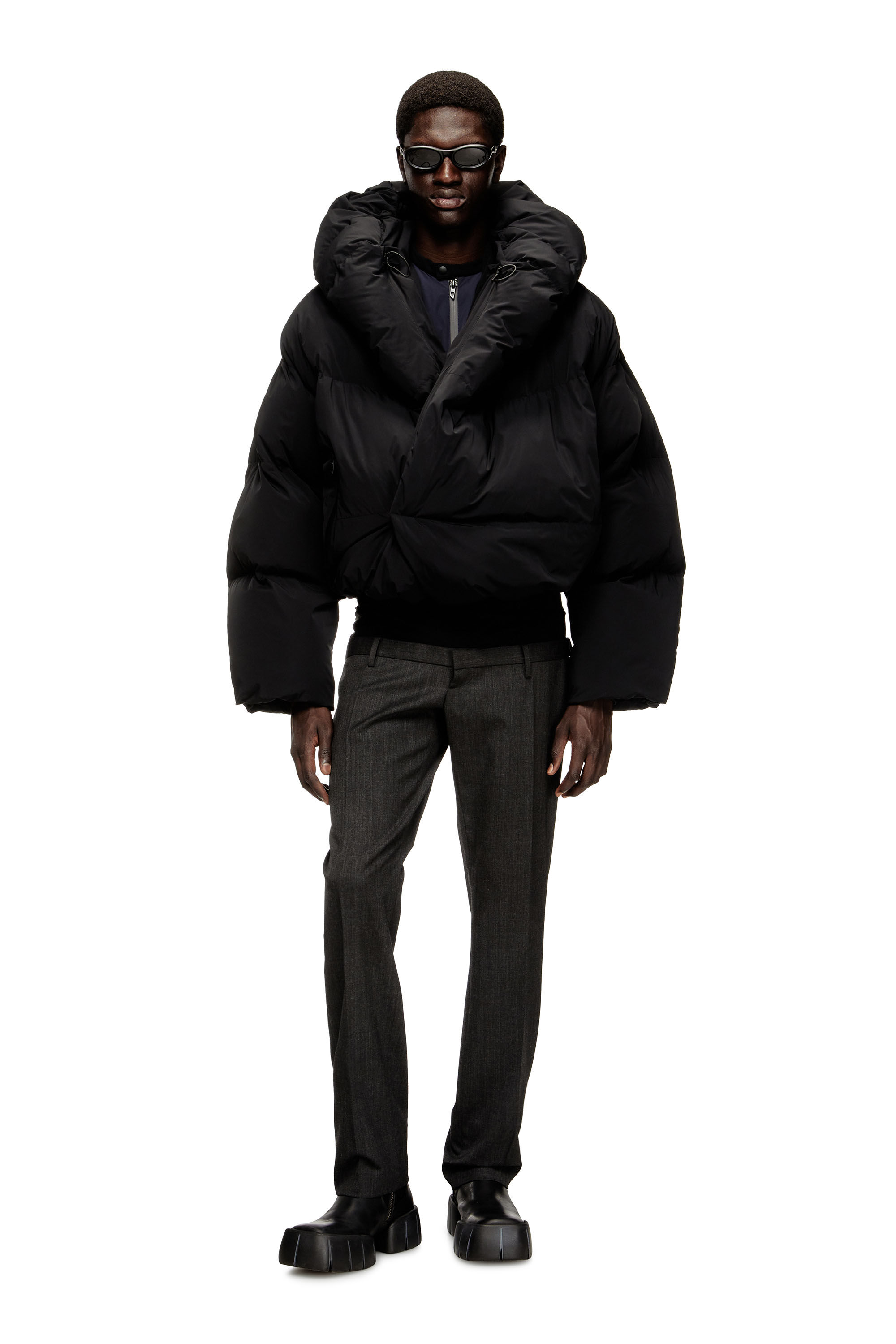 J-SCOTTS-PADDED-A Wrap puffer jacket in stretch nylon｜ブラック