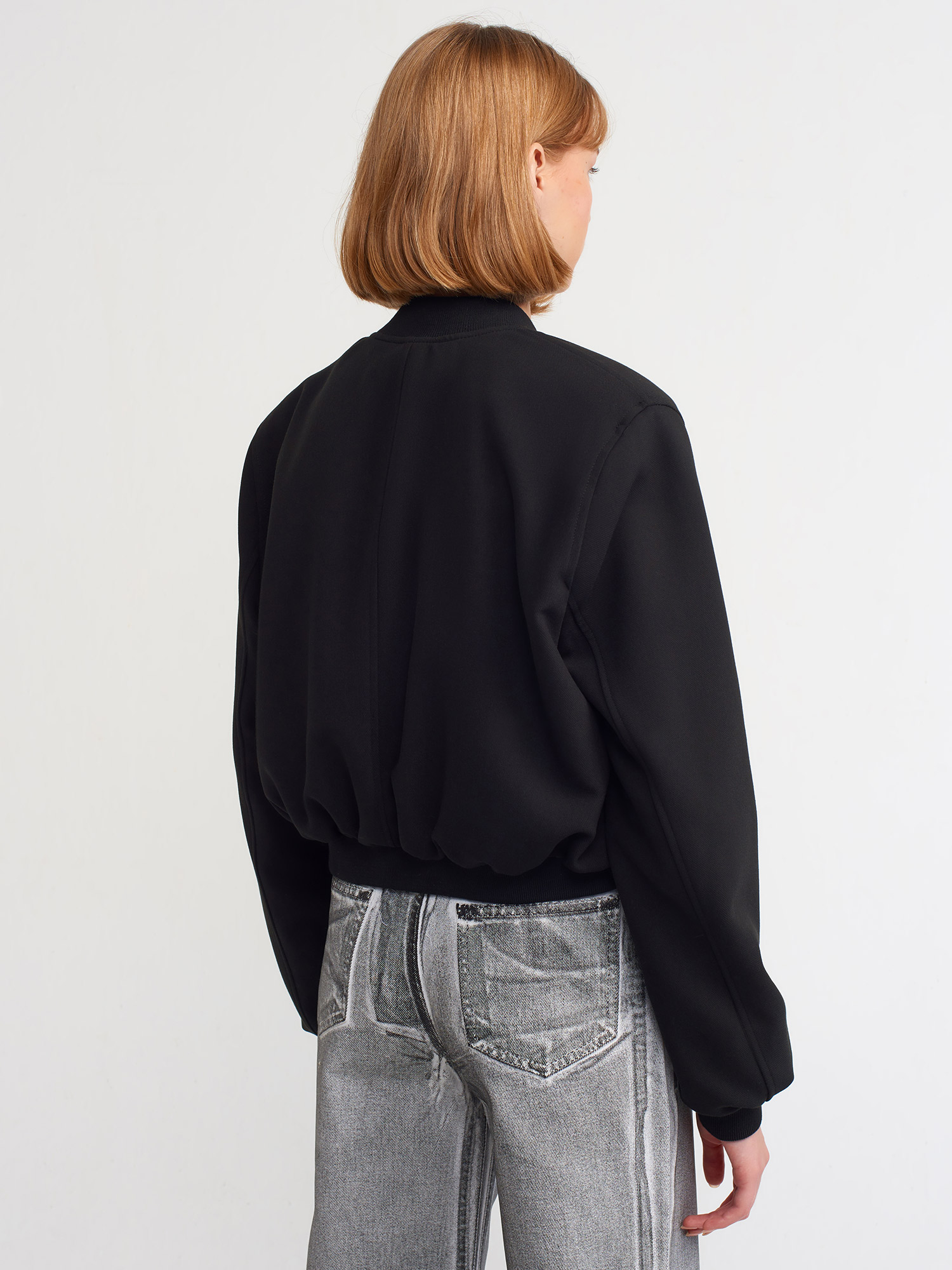 60712 Crop Bomber Ceket-Siyah | CEKET | Dilvin