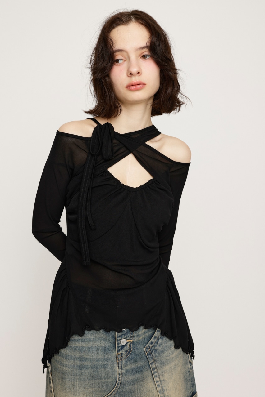 SLY | ASYMMETRY DESIGN MESH トップス (Tシャツ・カットソー(長袖