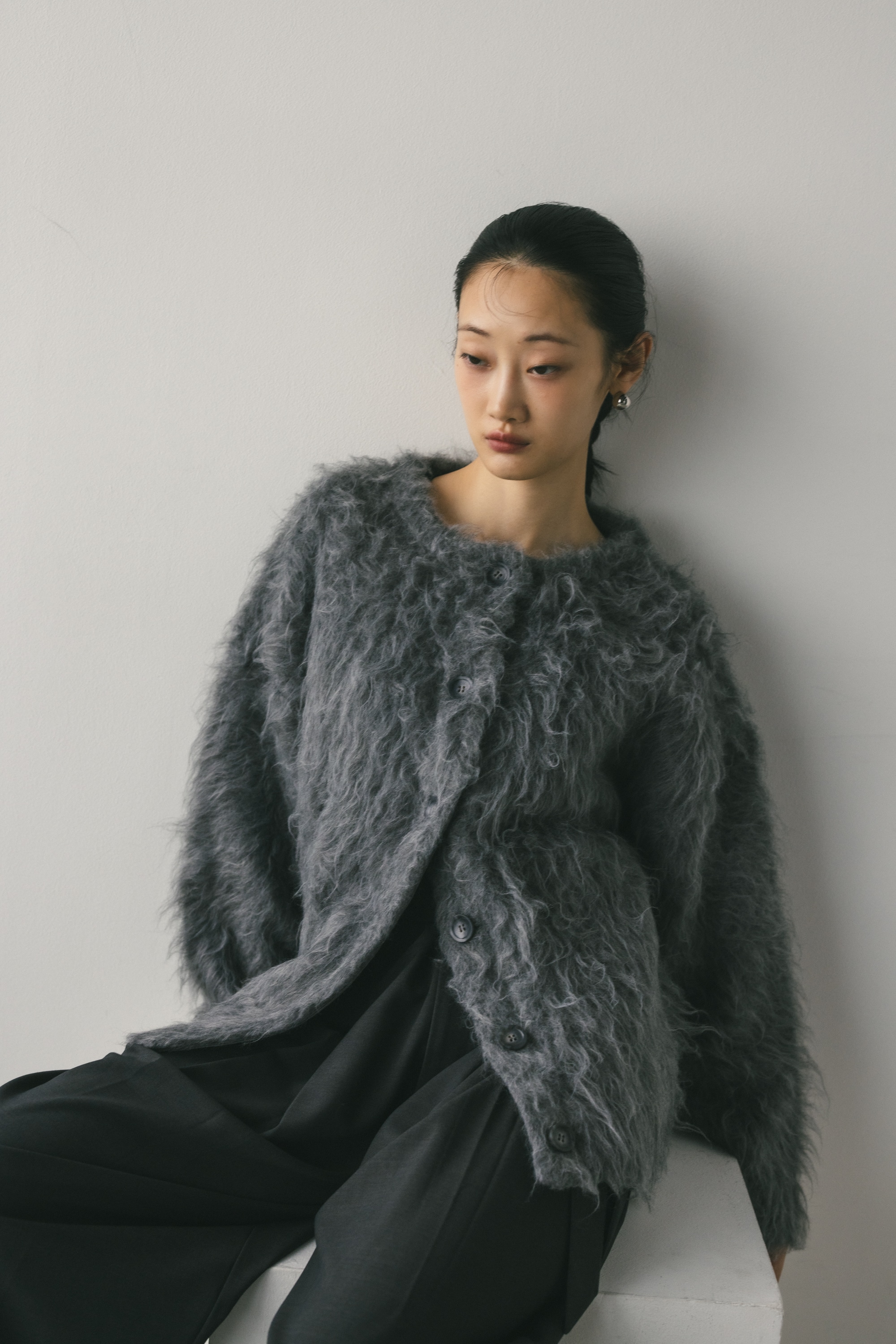 STYLEMIXER | ヘアリーカールクルーニットカーデ (カーディガン