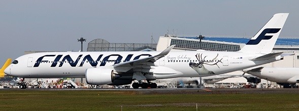 Finnair Airbus A350-900 with flaps down registration OH-LWD Happy