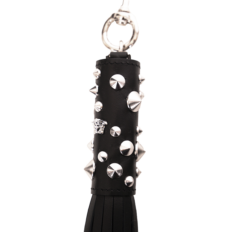 NEW $575 VERSACE RUNWAY Black Leather MEDUSA STUDDED TASSEL