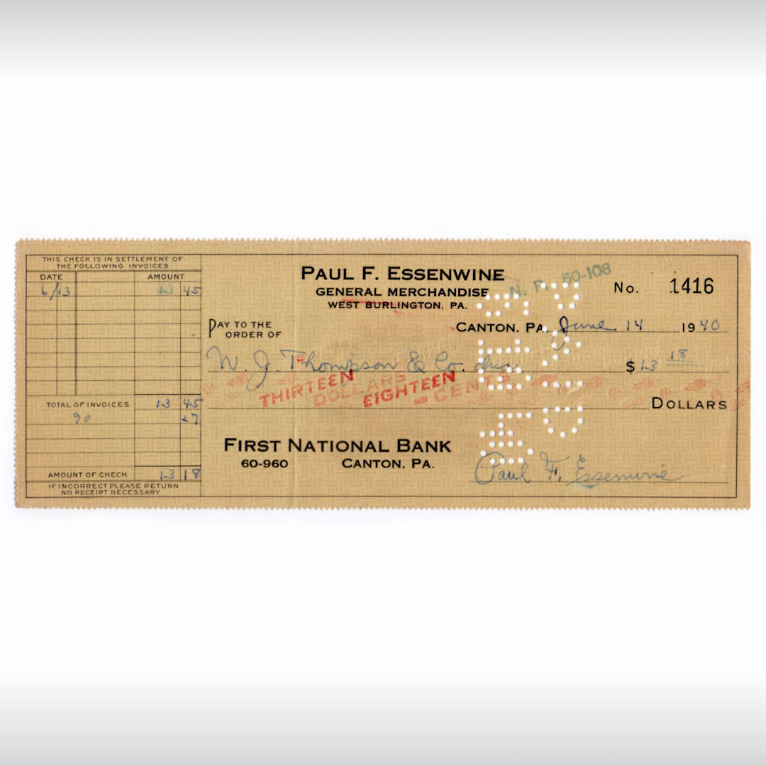 USA1940年代ヴィンテージ紙もの｜銀行小切手FIRST NATIONAL BANK