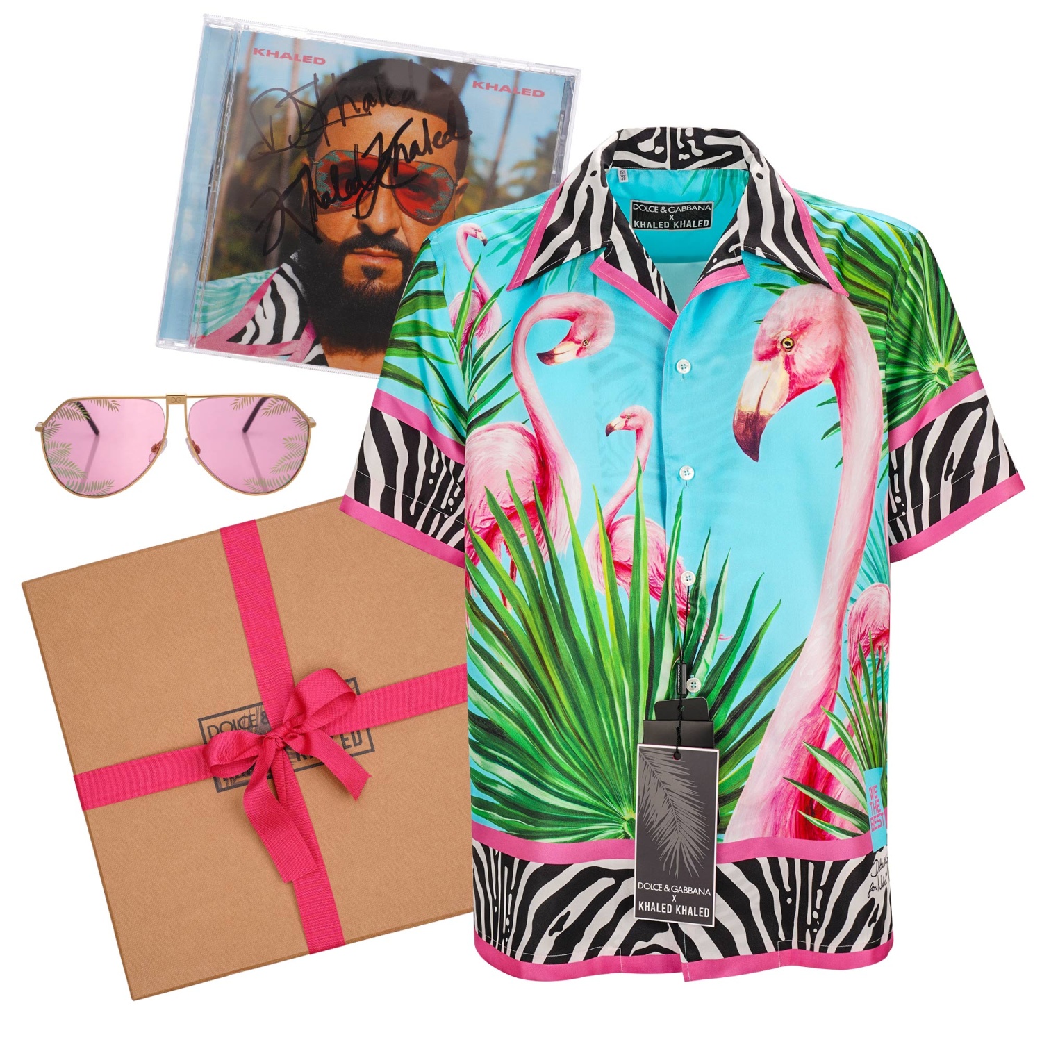 DOLCE & GABBANA DJ Khaled Box Flamingo Silk Shirt Sunglasses CD