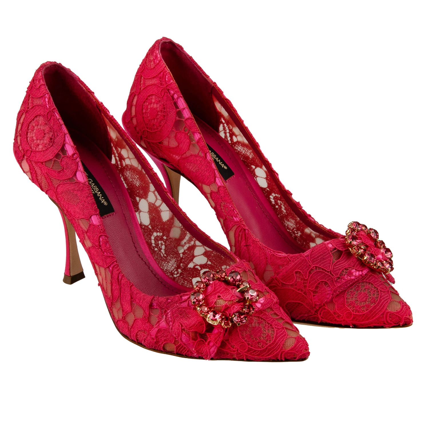 DOLCE & GABBANA LORI Crystal Brooch Taormina Lace Pumps Heels