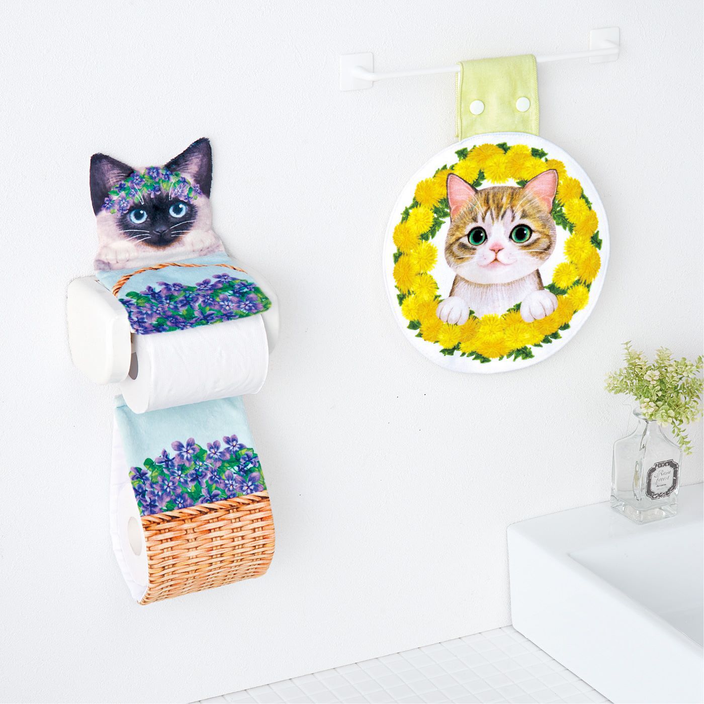 お花の中から猫が見守る フラワーリースタオルの会｜猫部｜フェリシモ