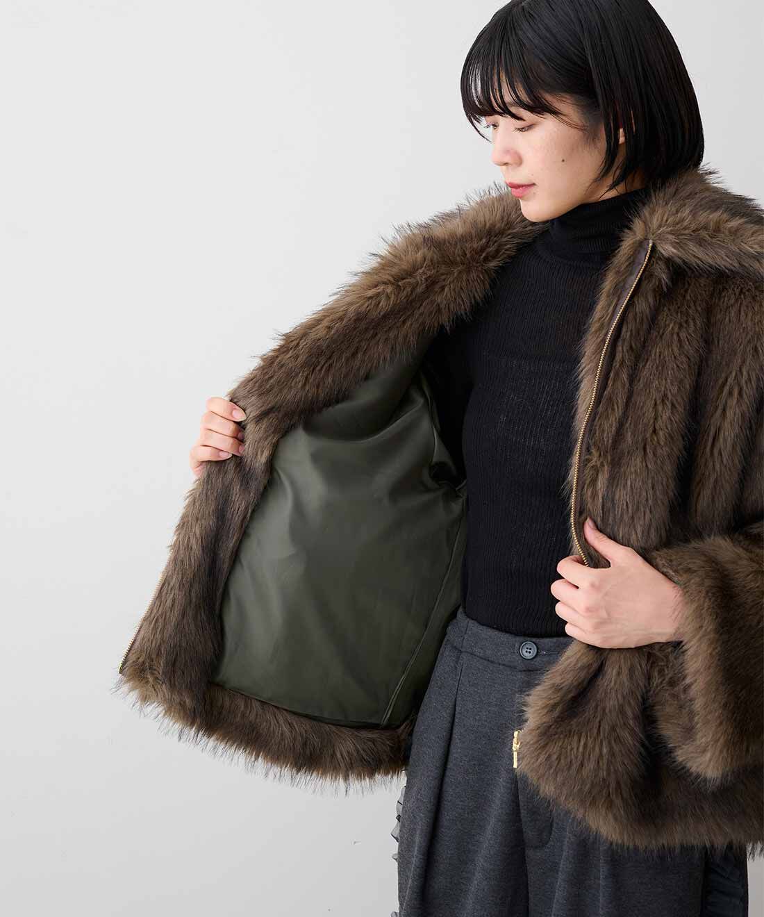 MEDE19F フェイクファージャケット〈ミックスダークブラウン
