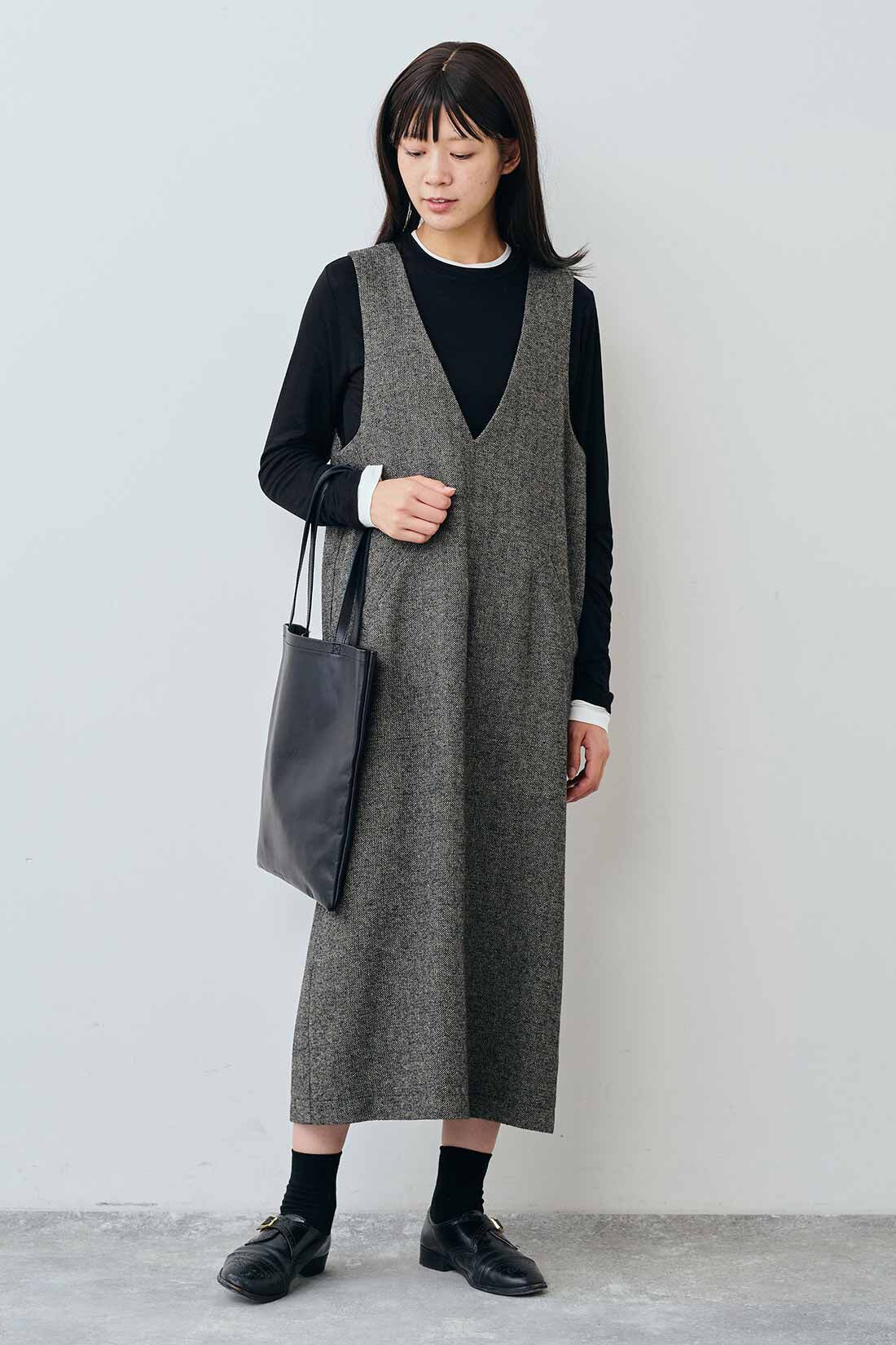 THREE FIFTY STANDARD ヘリンボーン素材のジャンパースカート