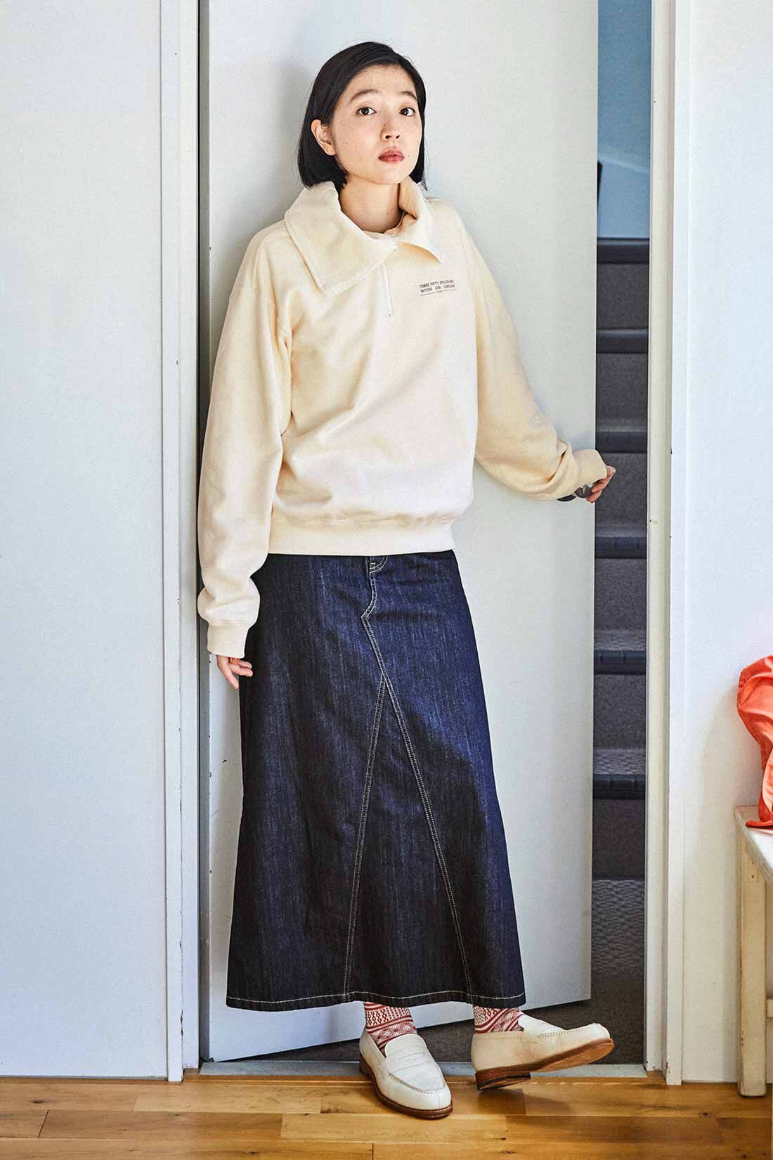 THREE FIFTY STANDARD セーラー風のハーフジップスウェット