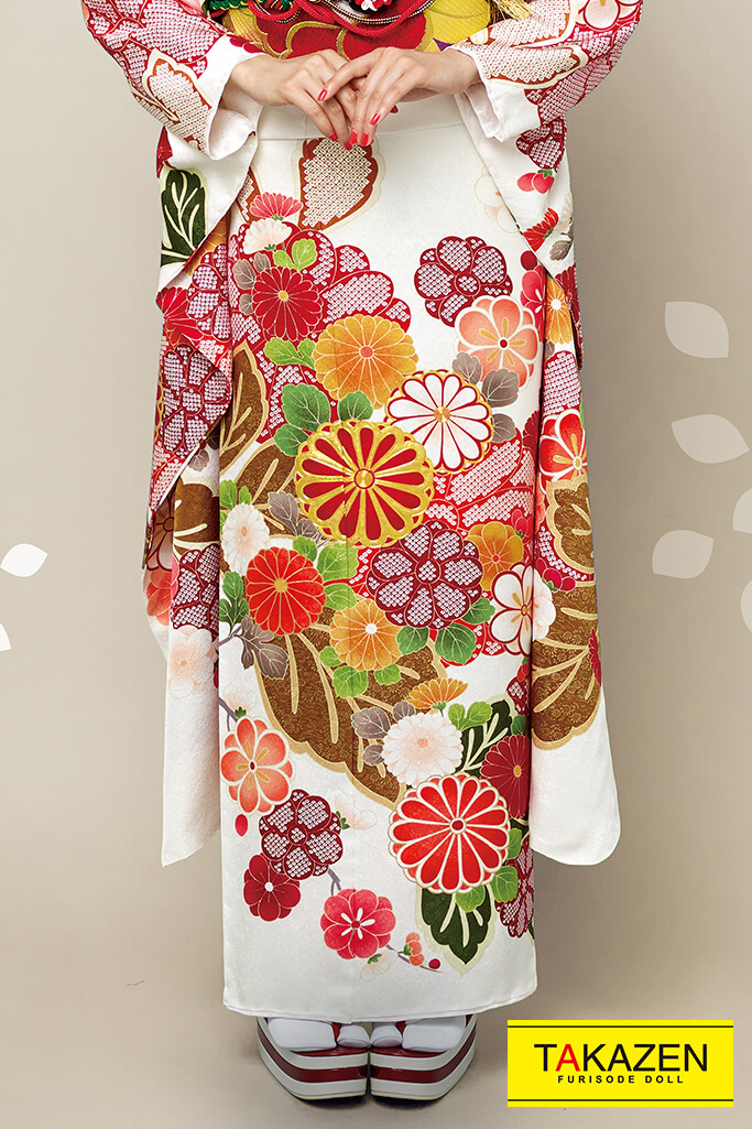 正統派古典 白/赤/クリーム 菊柄/小花柄 上品 きれい シンプル古典振袖