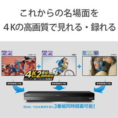 ソニー SONY ブルーレイレコーダー 2TB 3番組同時録画 4Kチューナー