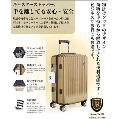 NEWTRIP 超軽量スーツケース 0701 Plus Mサイズ ゴールド NTGB0701P の