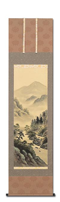 彩色山水 林春雪 （尺三）肉筆！ 山水画 - 掛け軸（掛軸）販売通販なら