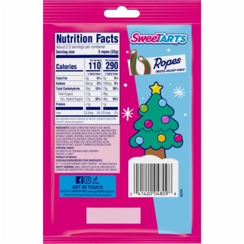 Sweetarts Twisted Holiday Punch Ropes Christmas Candy Pouch, 3 oz