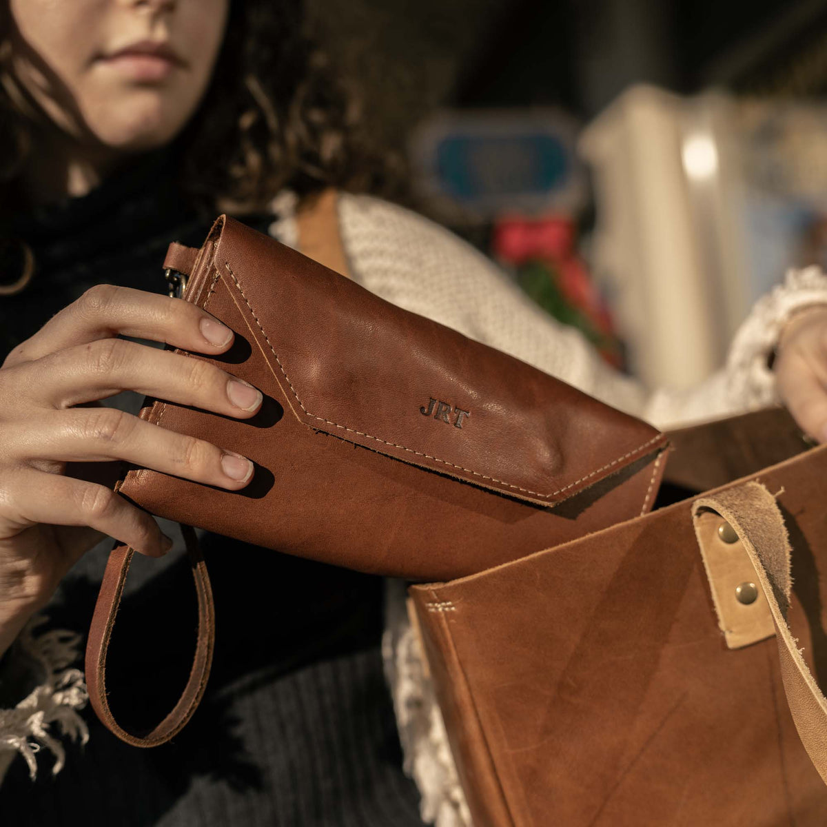 The Jackie O Personalized Leather Clutch Wallet with Wristlet