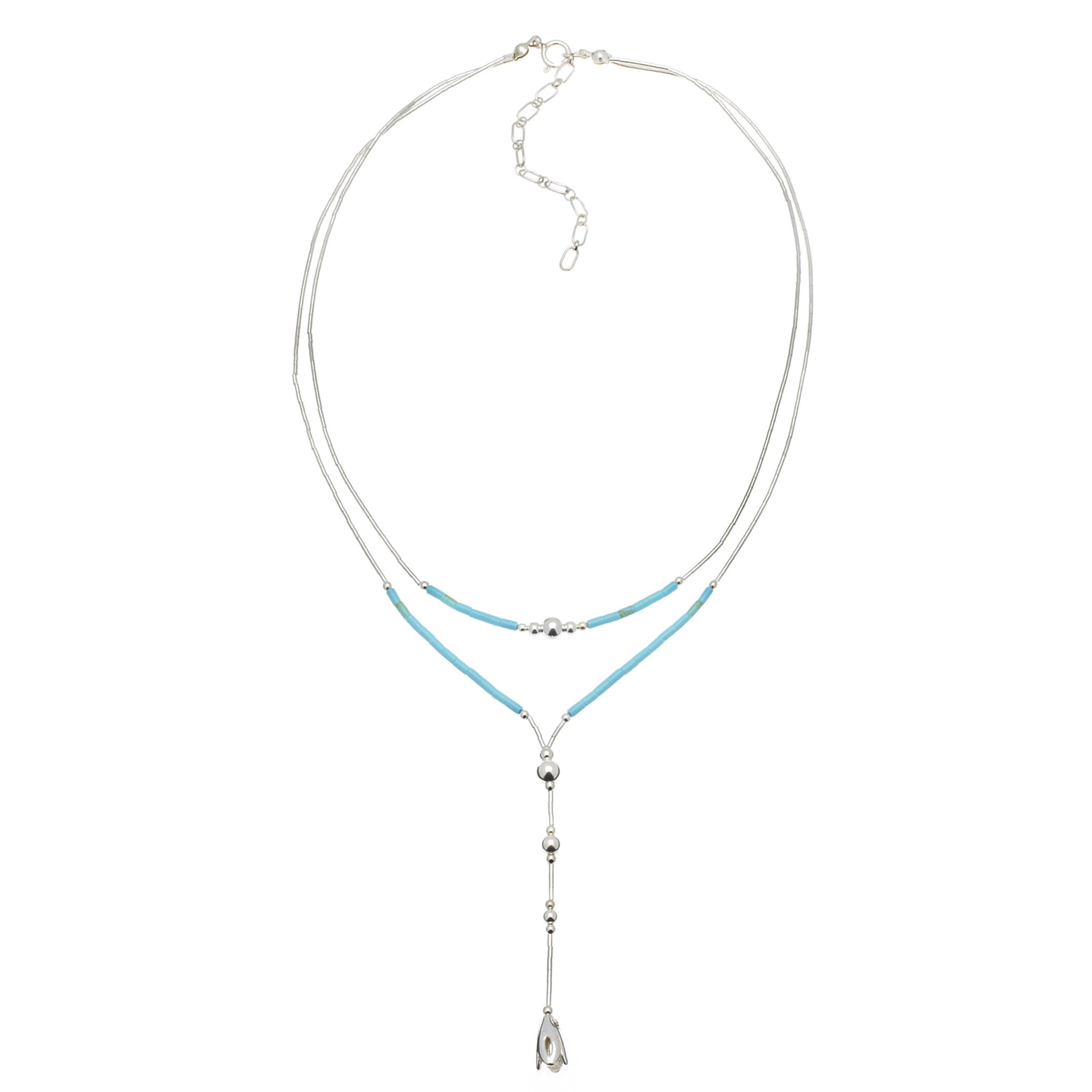 Liquid silver Native American necklace, stone mix and silver