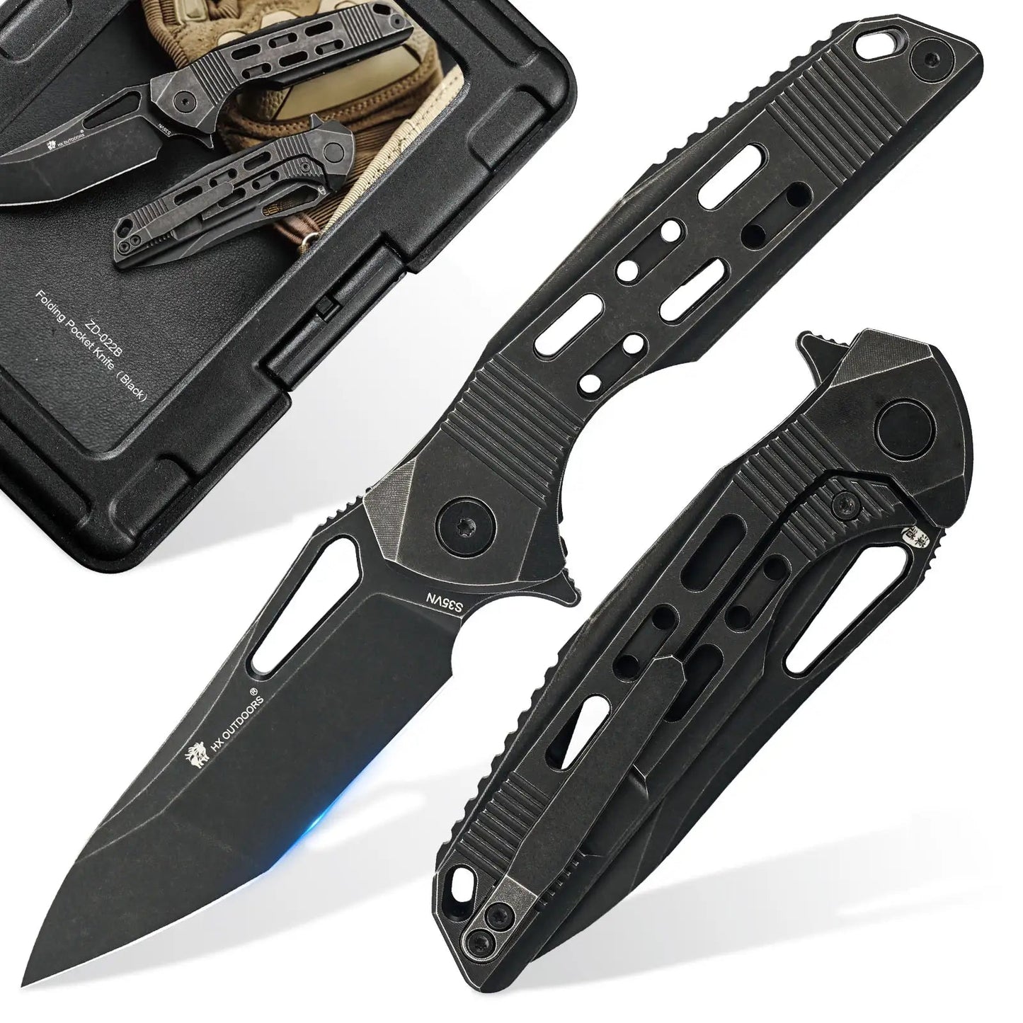 ARMORED M Damascus Blck Titanium | EDC Liner Lock Pocket Knife