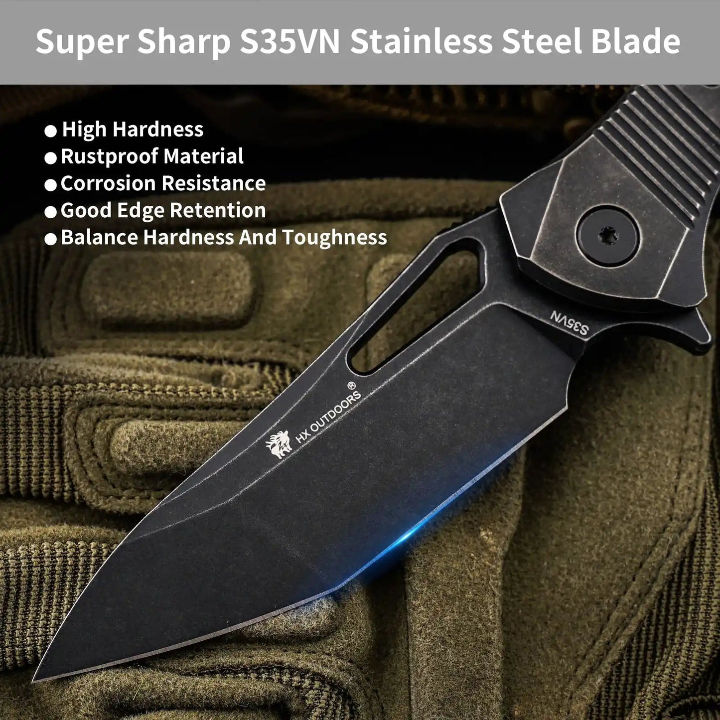 ARMORED M Damascus Blck Titanium | EDC Liner Lock Pocket Knife