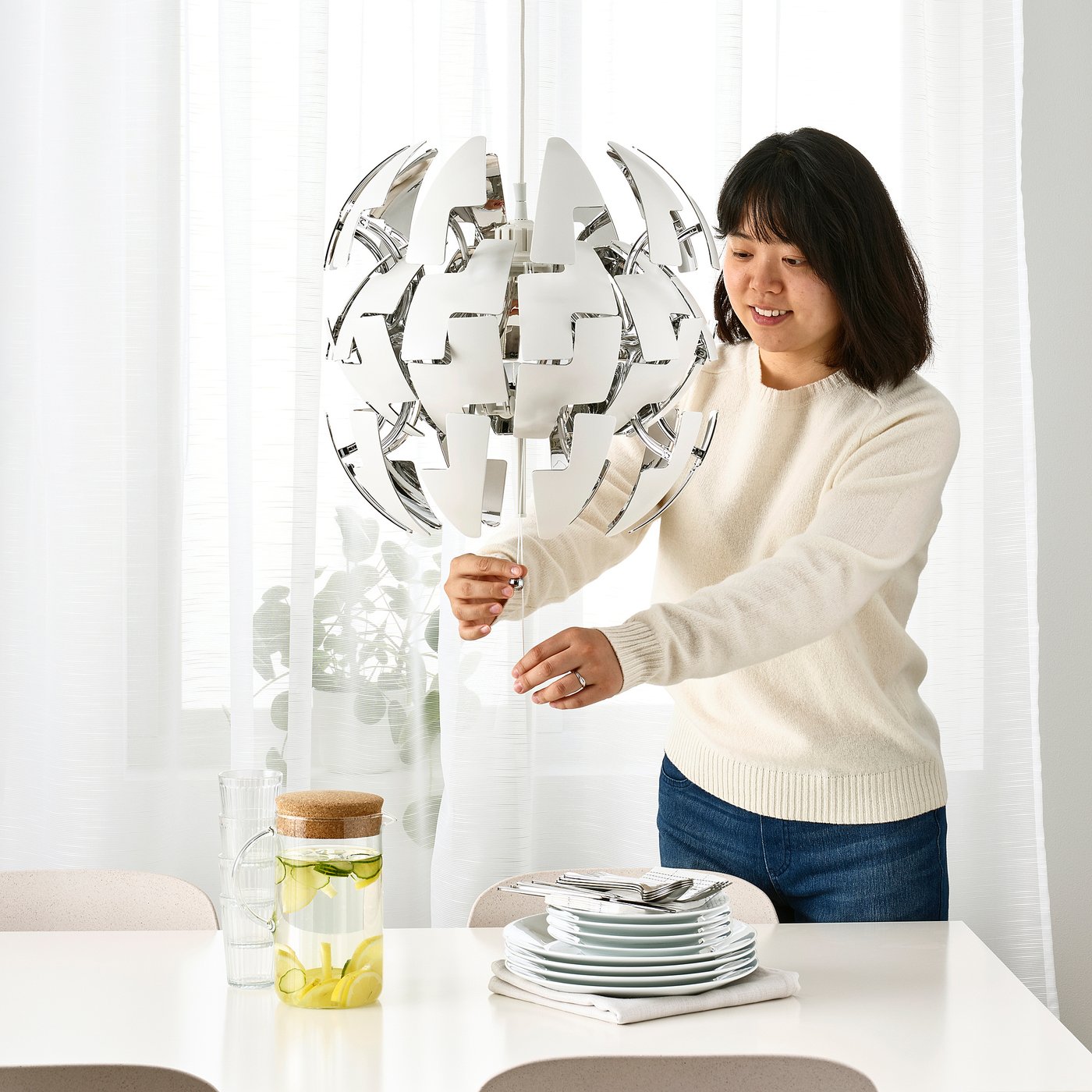 IKEA PS 2014 pendant lamp, white/silver color, 35 cm (14