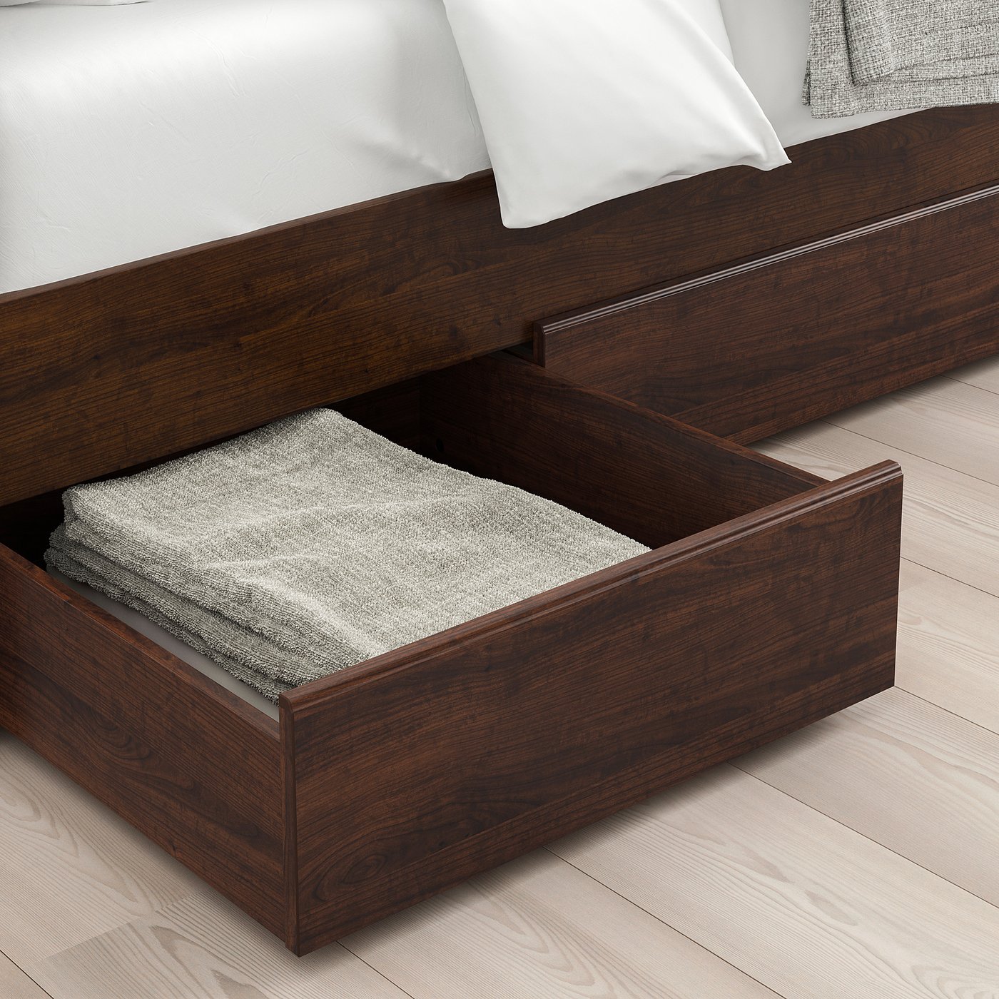 SONGESAND bed frame with 4 storage boxes, brown, Queen - IKEA CA