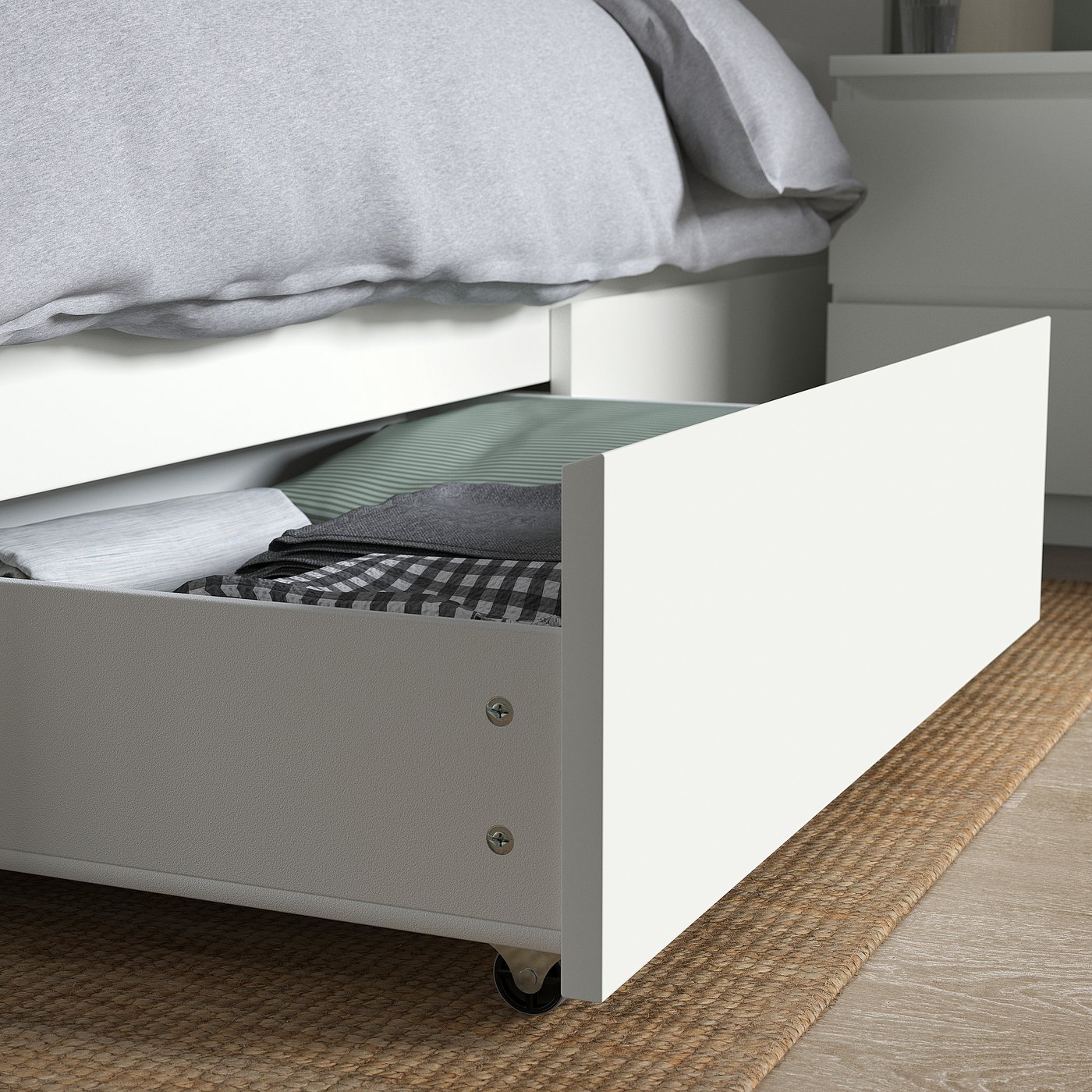 MALM マルム ベッドフレーム 収納ボックス2個付き, ホワイト, 140x200