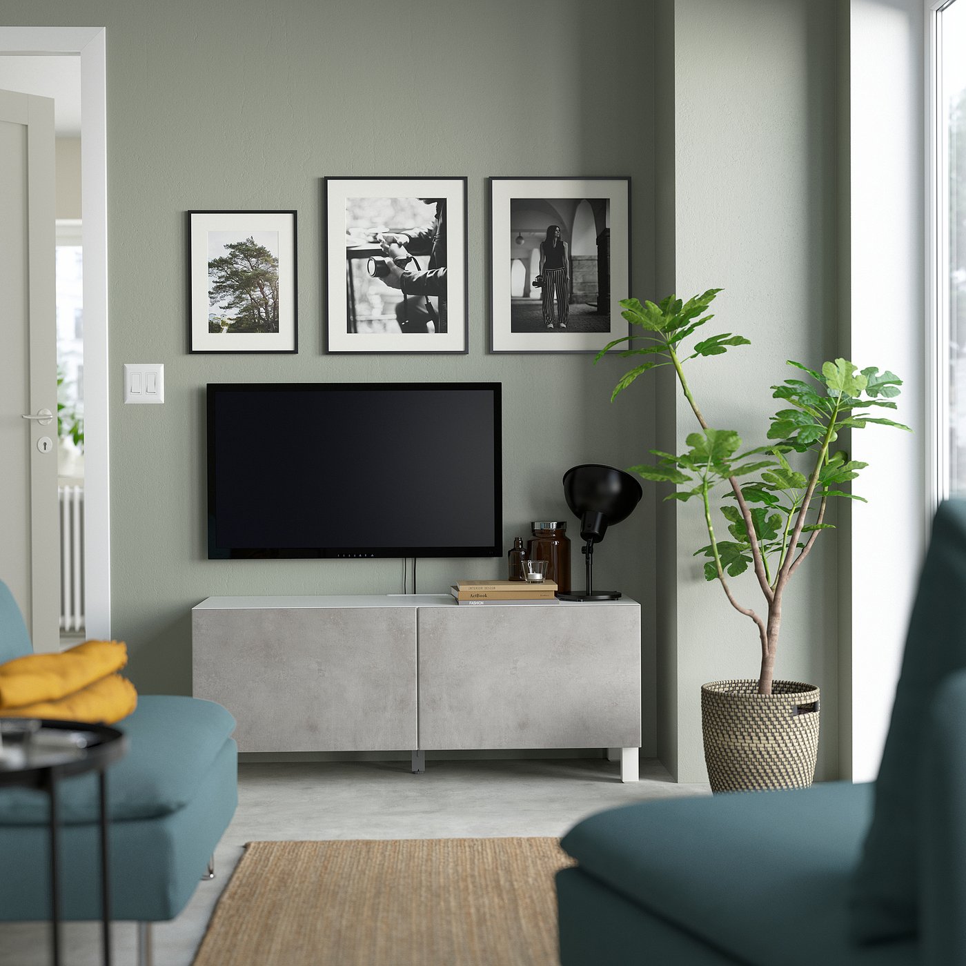 BESTÅ ベストー テレビ台 扉付き, ホワイト カルヴィーケン
