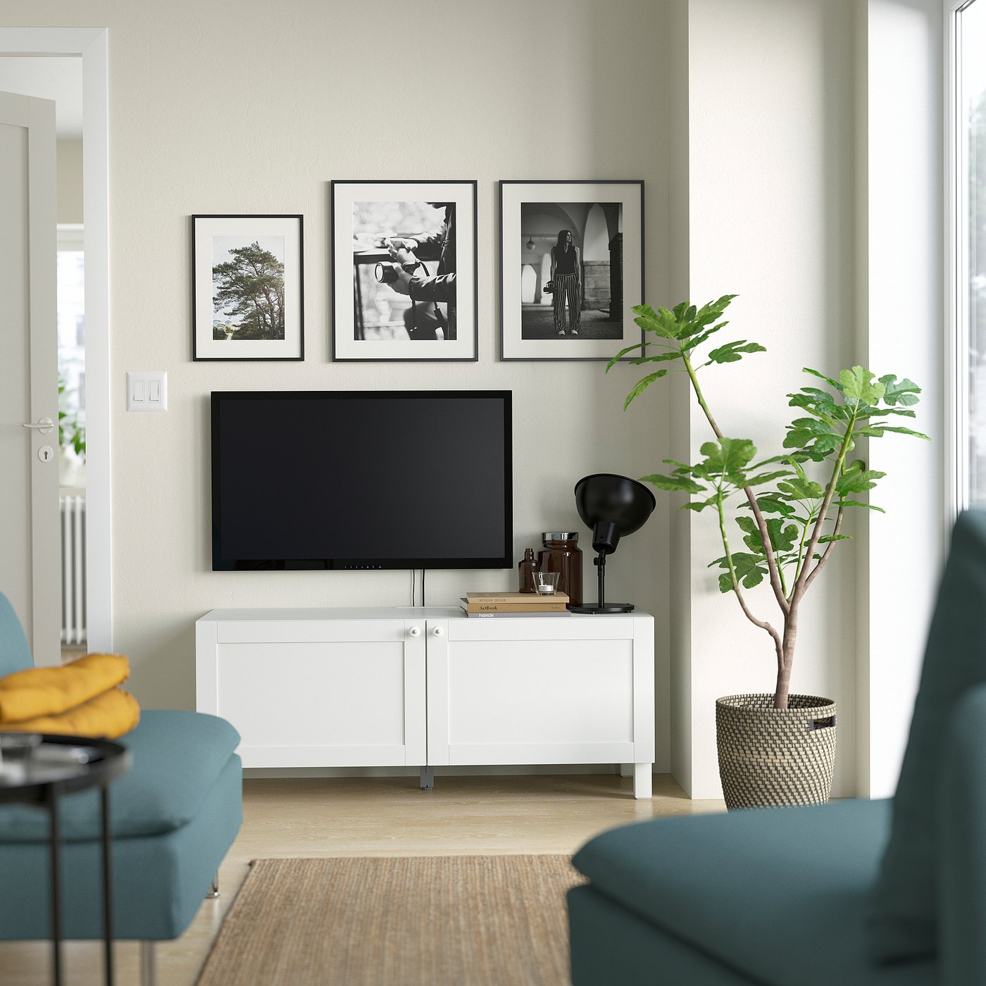 BESTÅ ベストー テレビ台 扉付き, ホワイト ハンヴィーケン