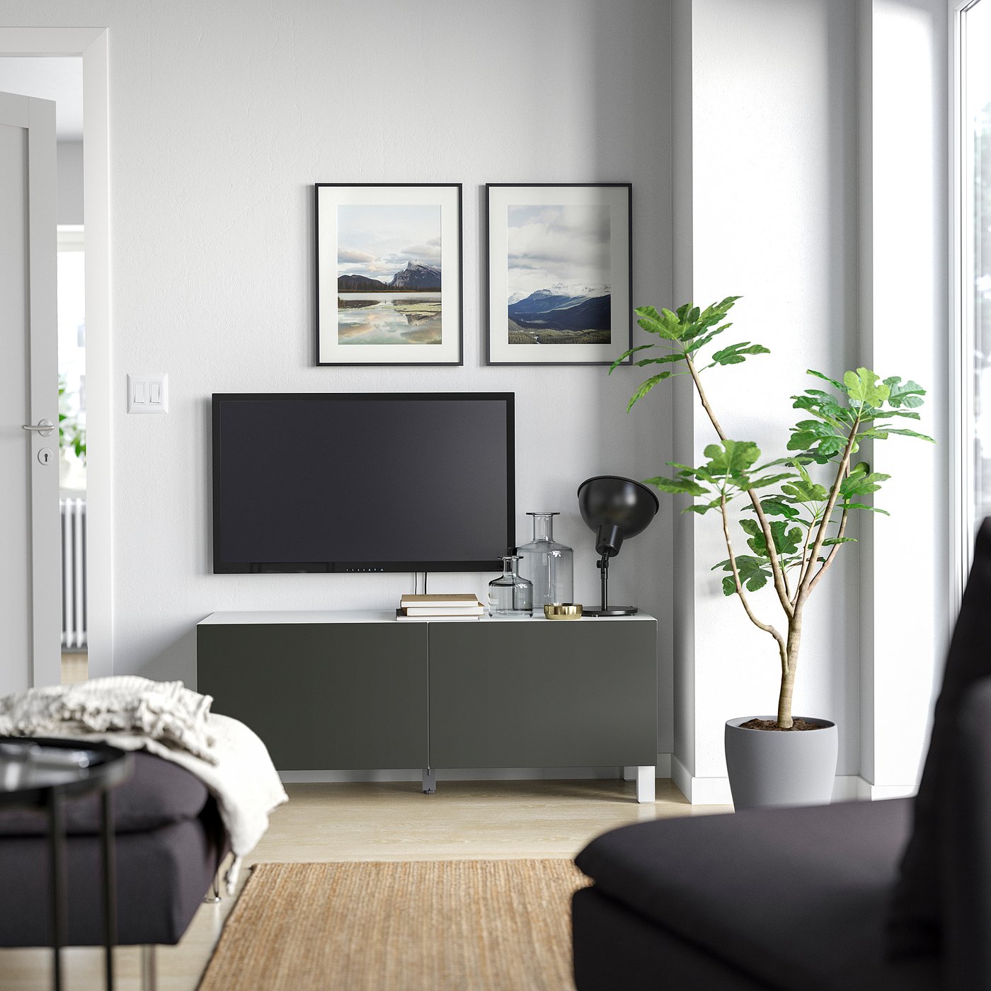 BESTÅ ベストー テレビ台 扉付き, ホワイト ラップヴィーケン