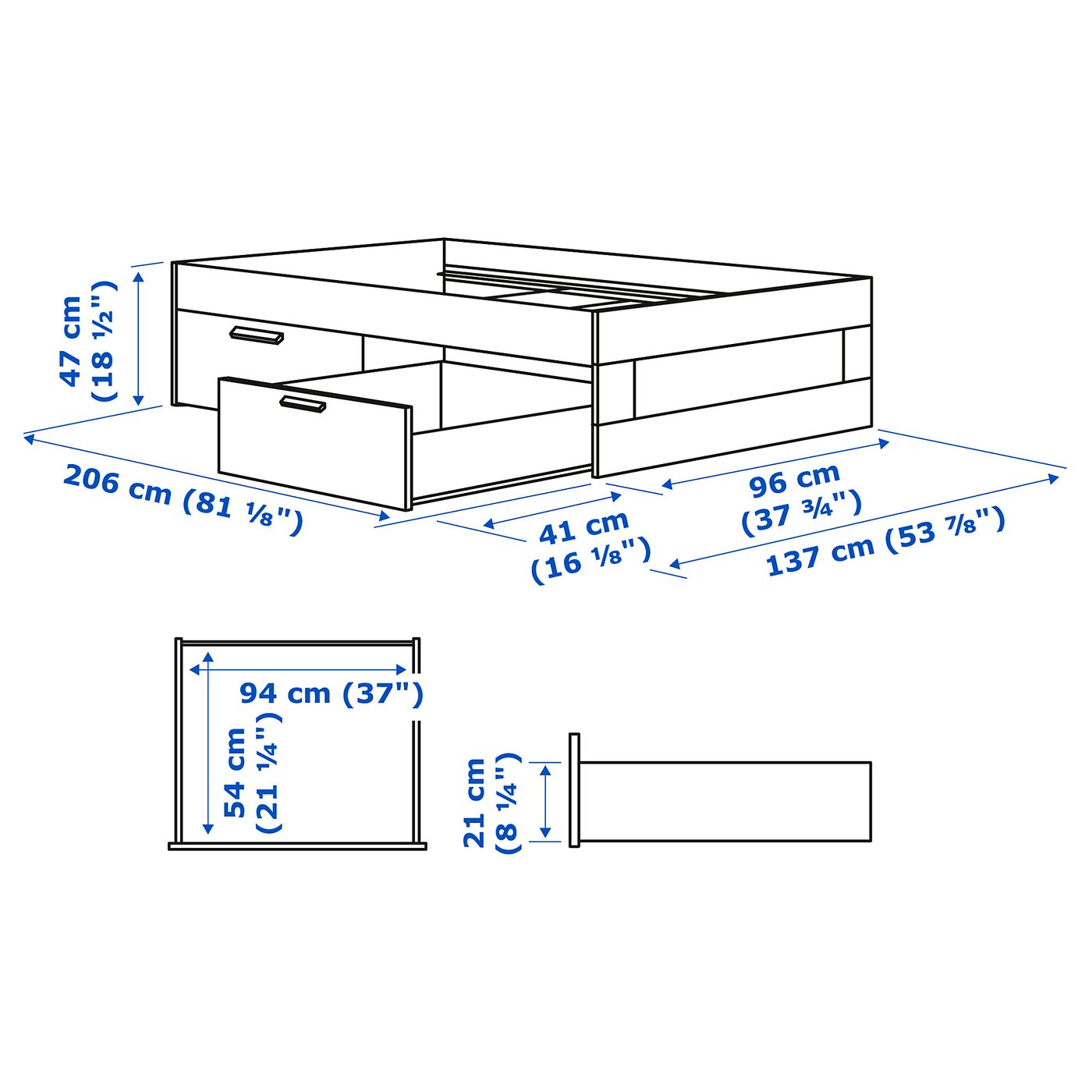 BRIMNES ブリムネス ベッドフレーム 収納付き, ホワイト, 90x200 cm - IKEA