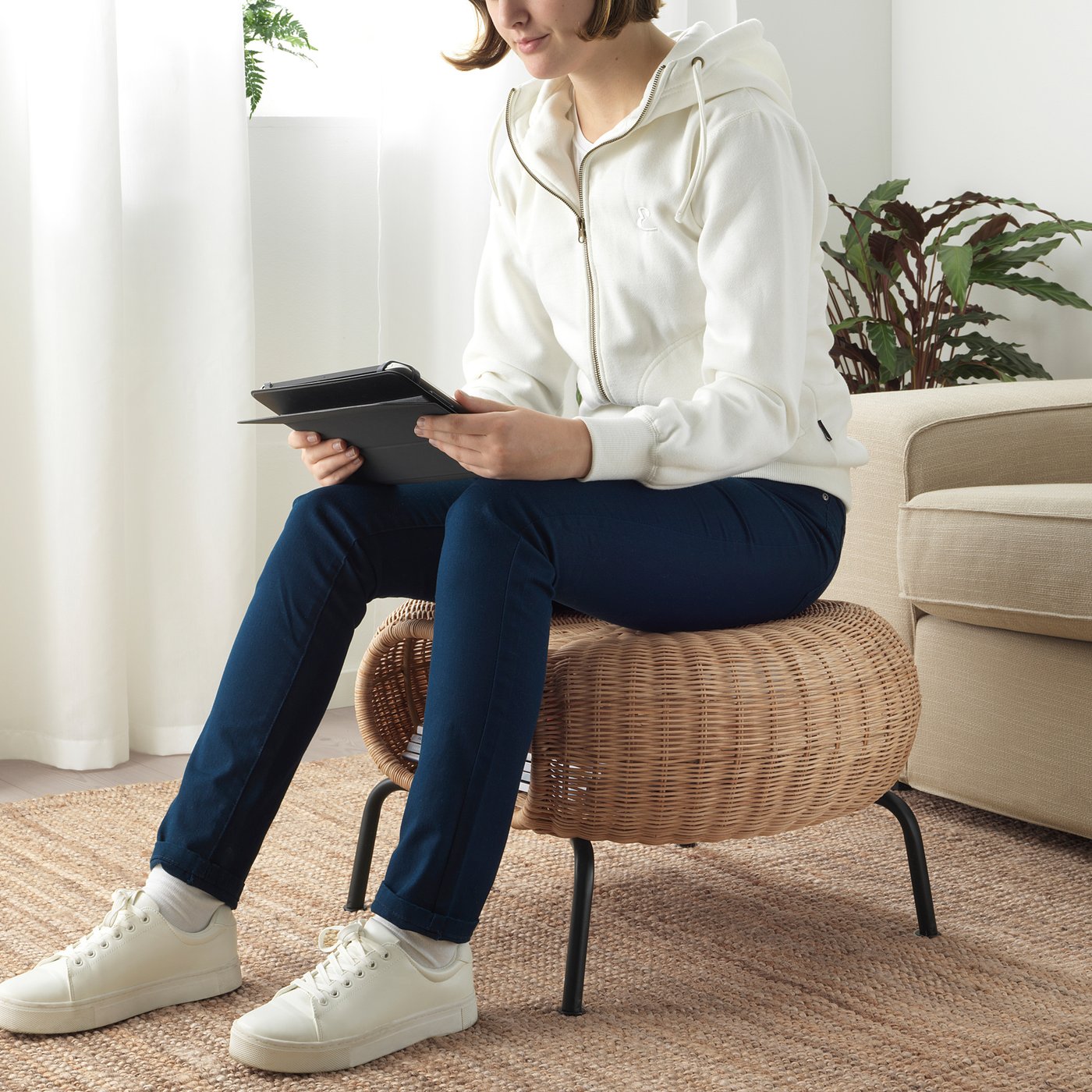 GAMLEHULT ガムレフルト オットマン 収納付き, 籐, チャコール - IKEA