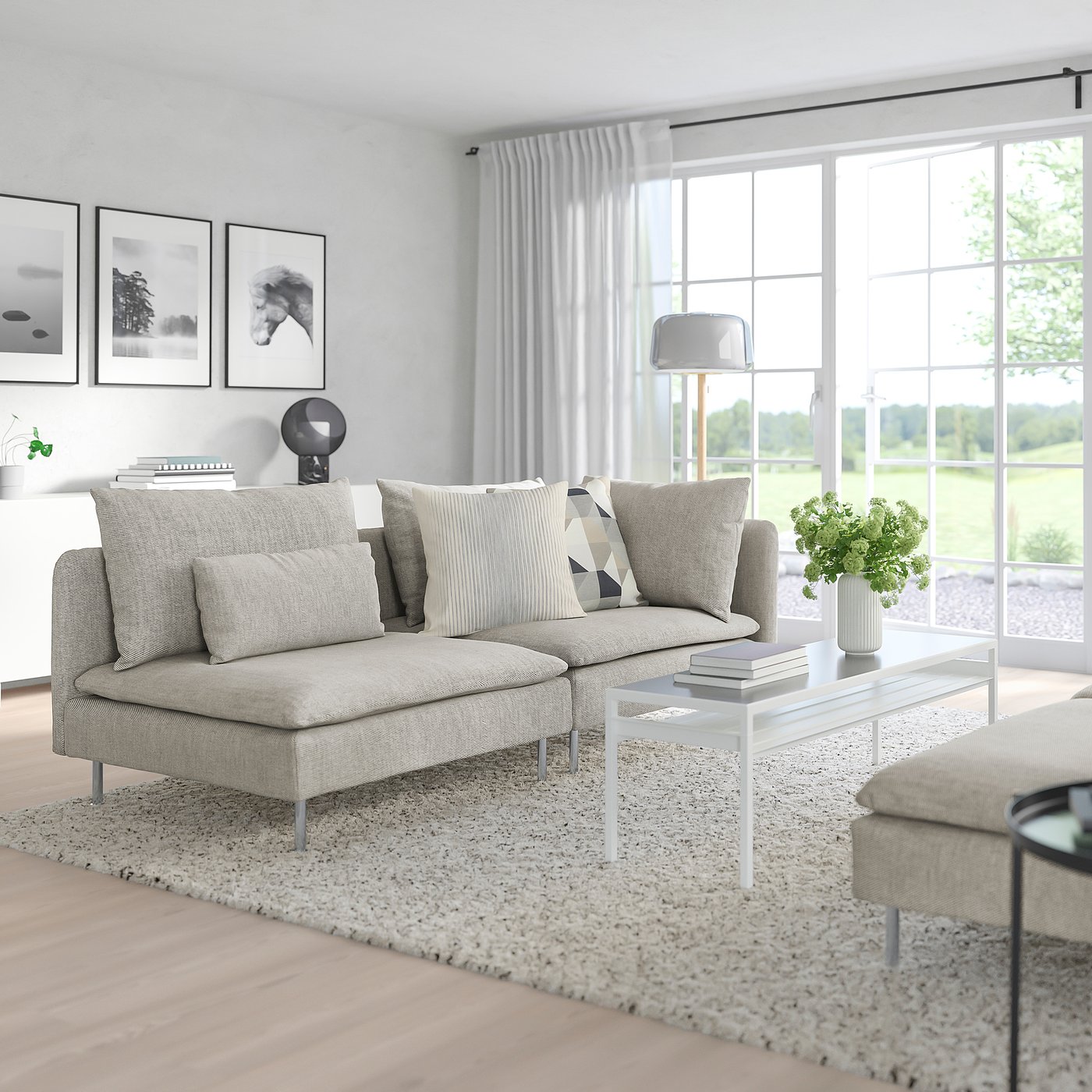 SÖDERHAMN 3-seat sofa, with open end/Viarp beige/brown - IKEA Sweden