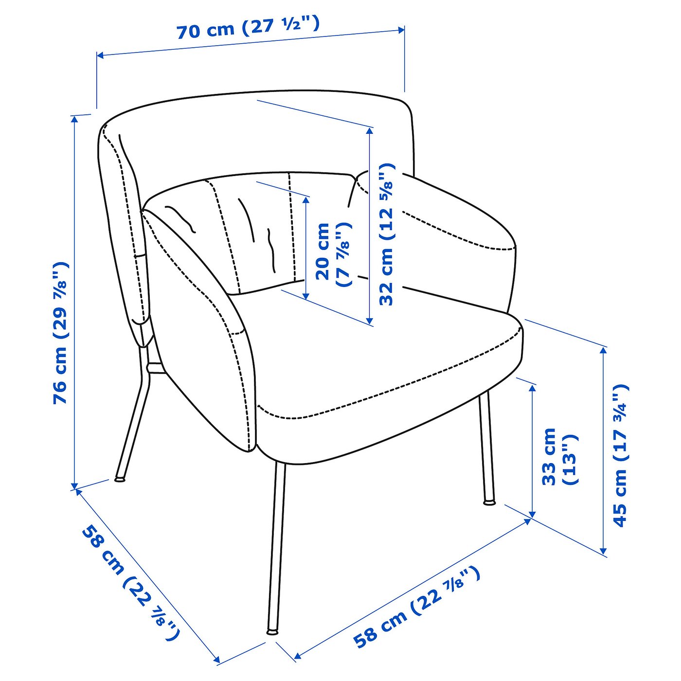 BINGSTA Armchair, Vissle dark gray/Kabusa dark gray, Width: 27 1/2
