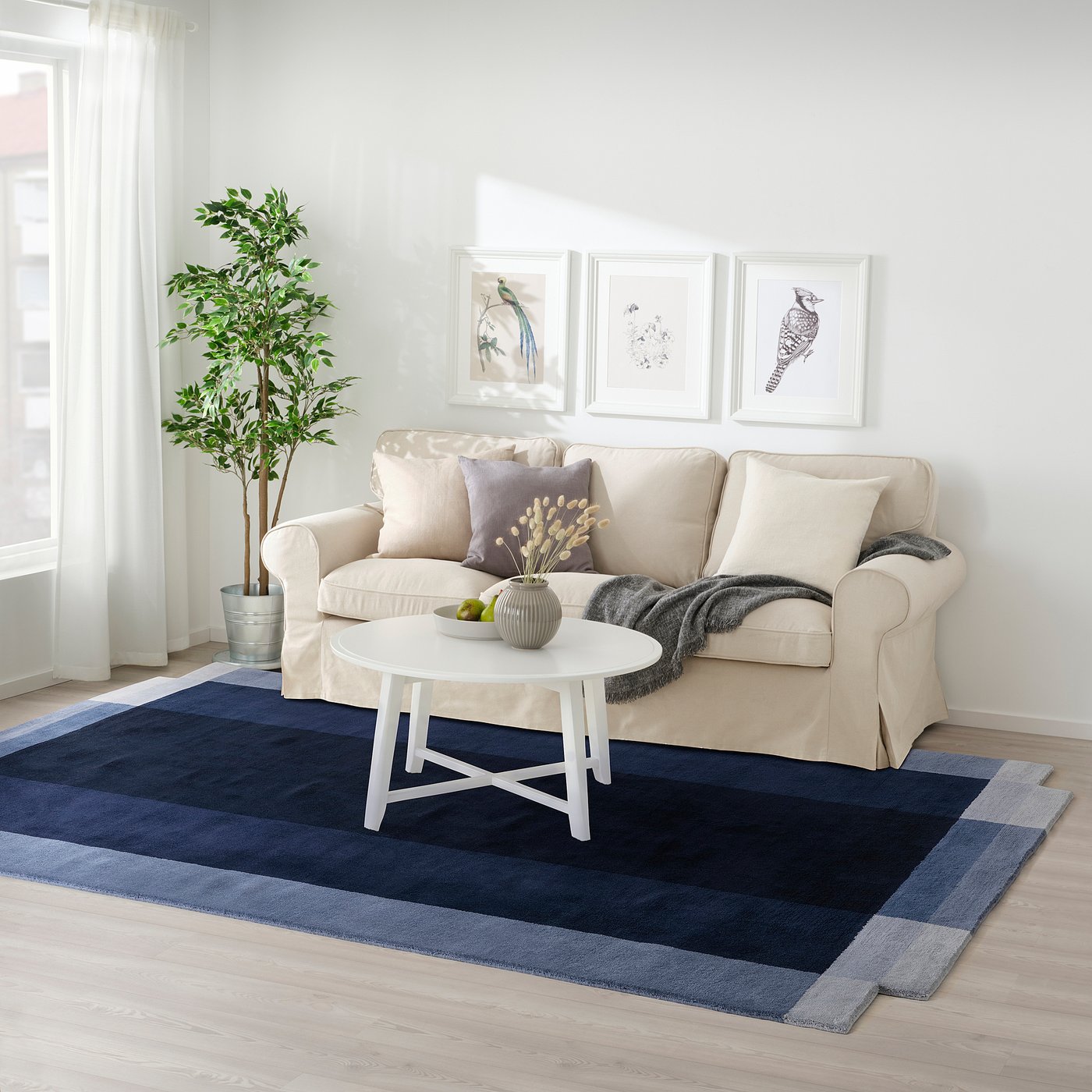 GNETGRÄS rug, low pile, dark blue/handmade, 6'7