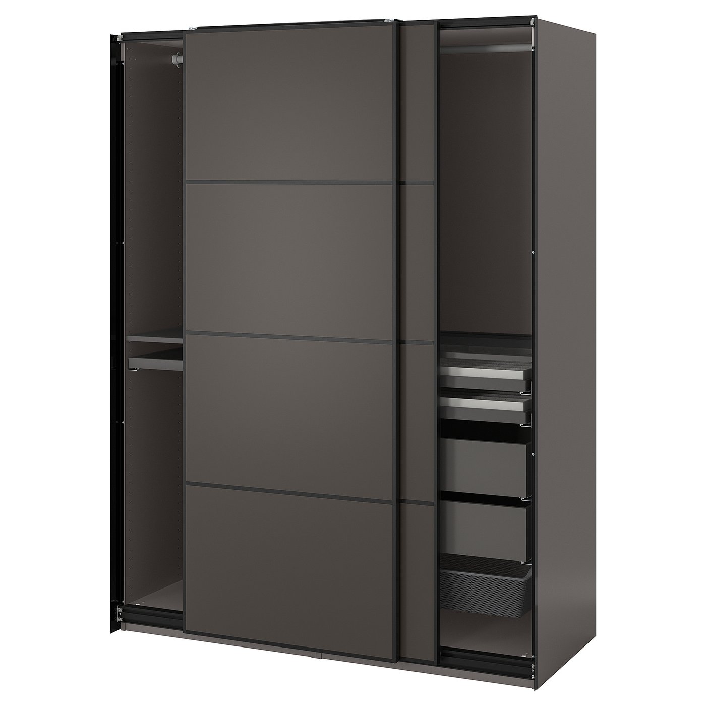 PAX / MEHAMN wardrobe with sliding doors, dark gray/double sided