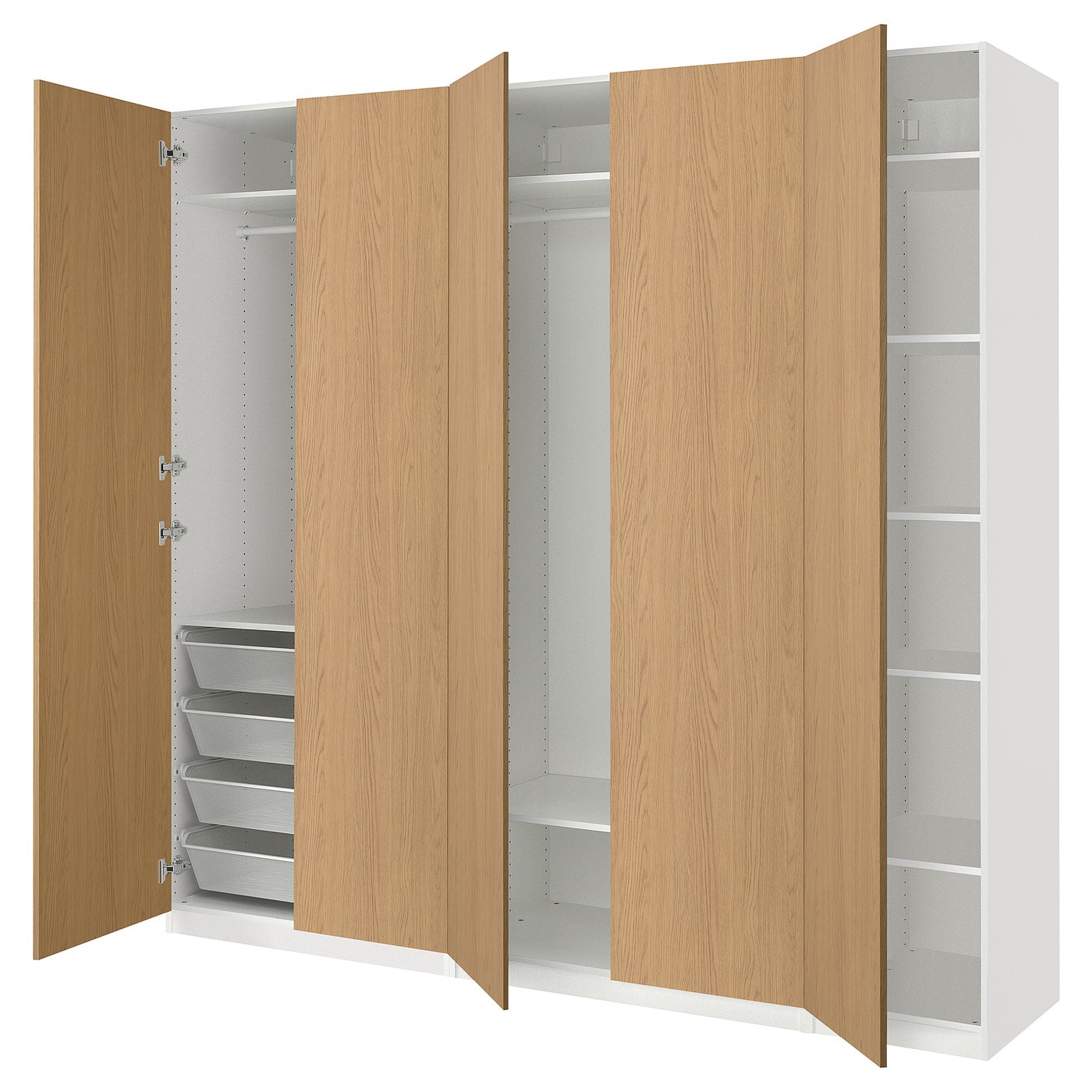 PAX / STORKLINTA wardrobe combination, white/oak effect, 983/8x235