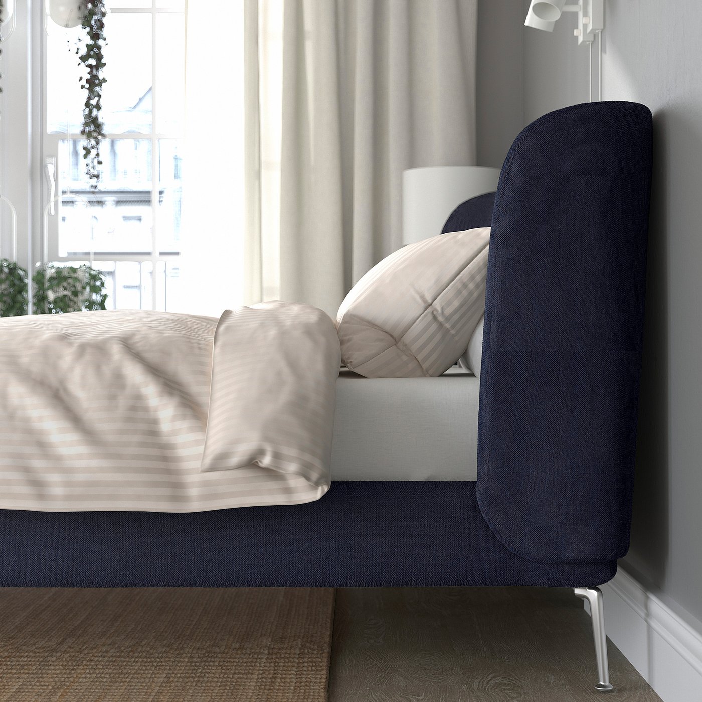 TUFJORD upholstered bed frame, Tallmyra black-blue, Full - IKEA