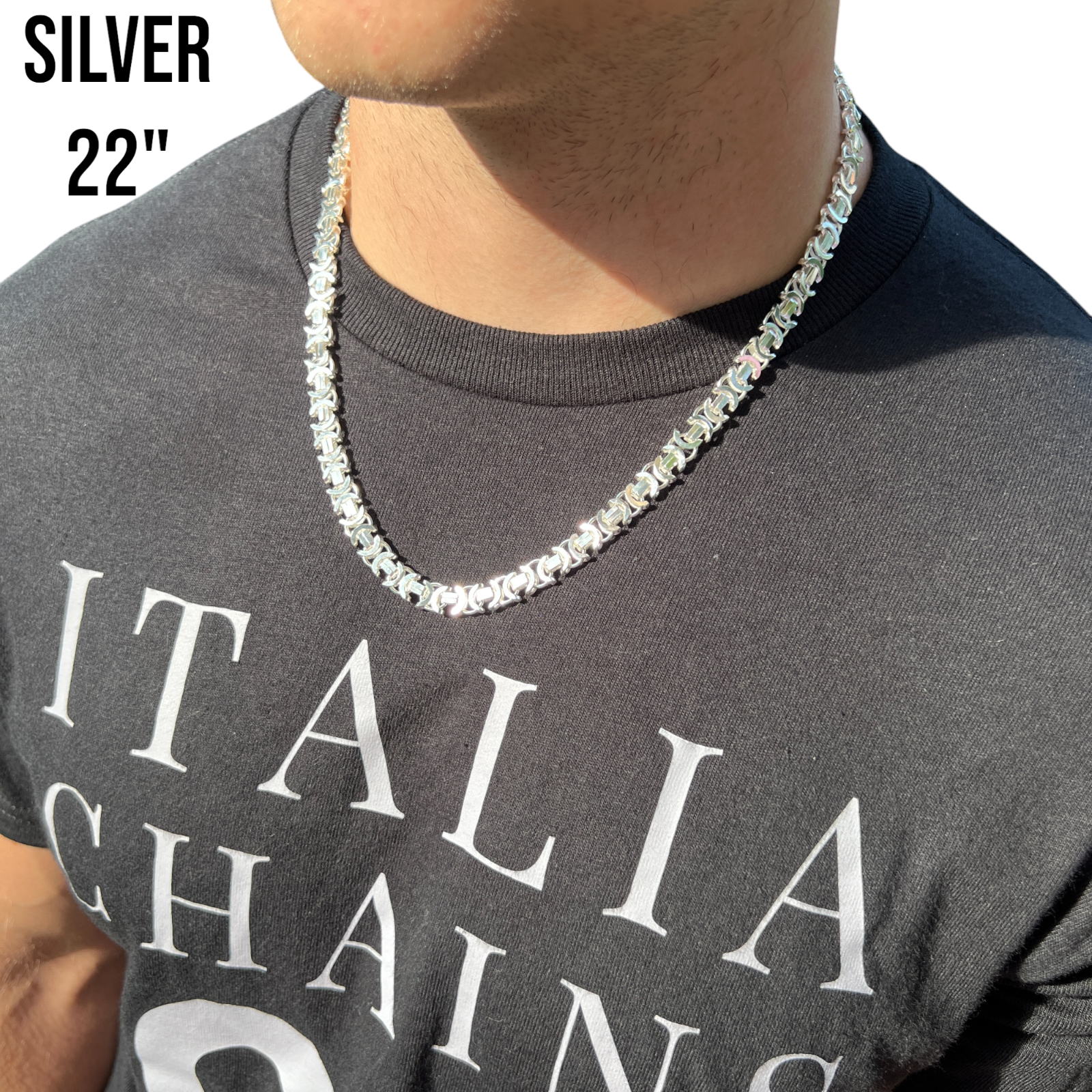 925 Sterling Silver 8mm Flat Byzantine Chain Necklace – ITALIA Chains