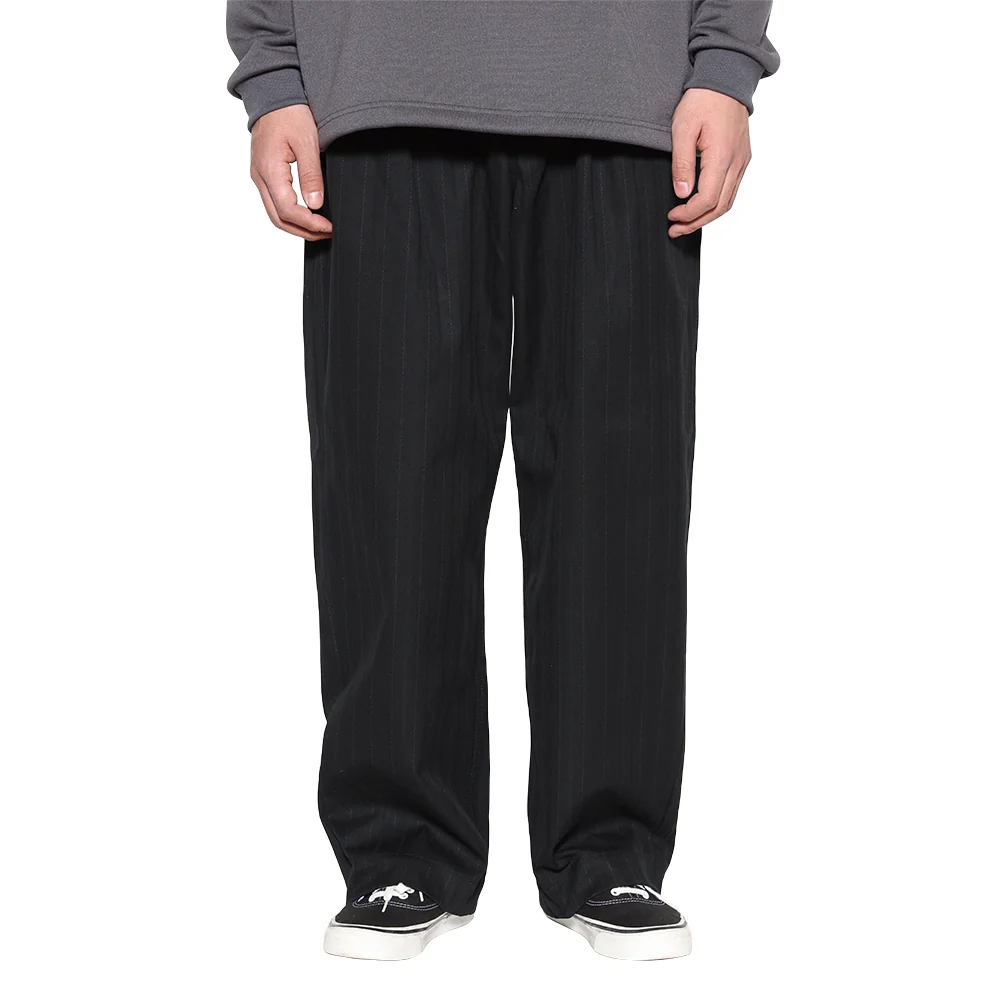 CALEE/PINSTRIPE TUCK WIDE SLACKS（BLACK）［ピストライプタック