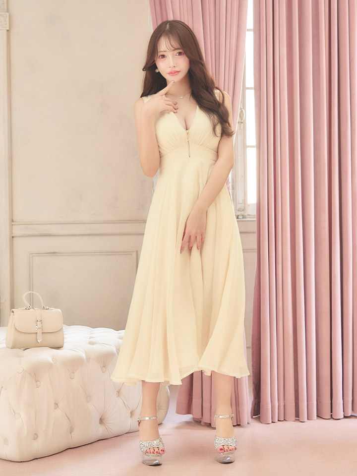 sifeel/シフィール】Vネックフロントジップシフォンワンピースドレス