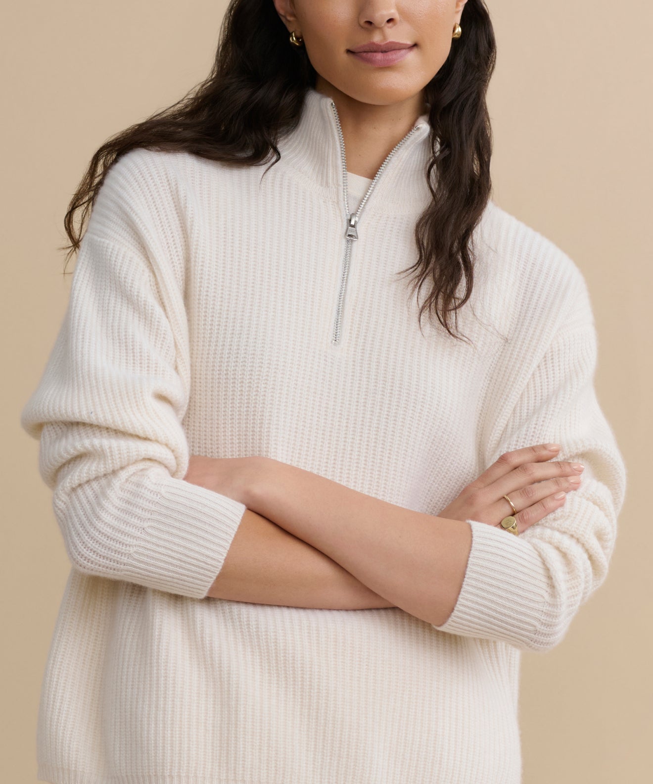 Women's Cashmere Half Zip Ivory | Jenni Kayne