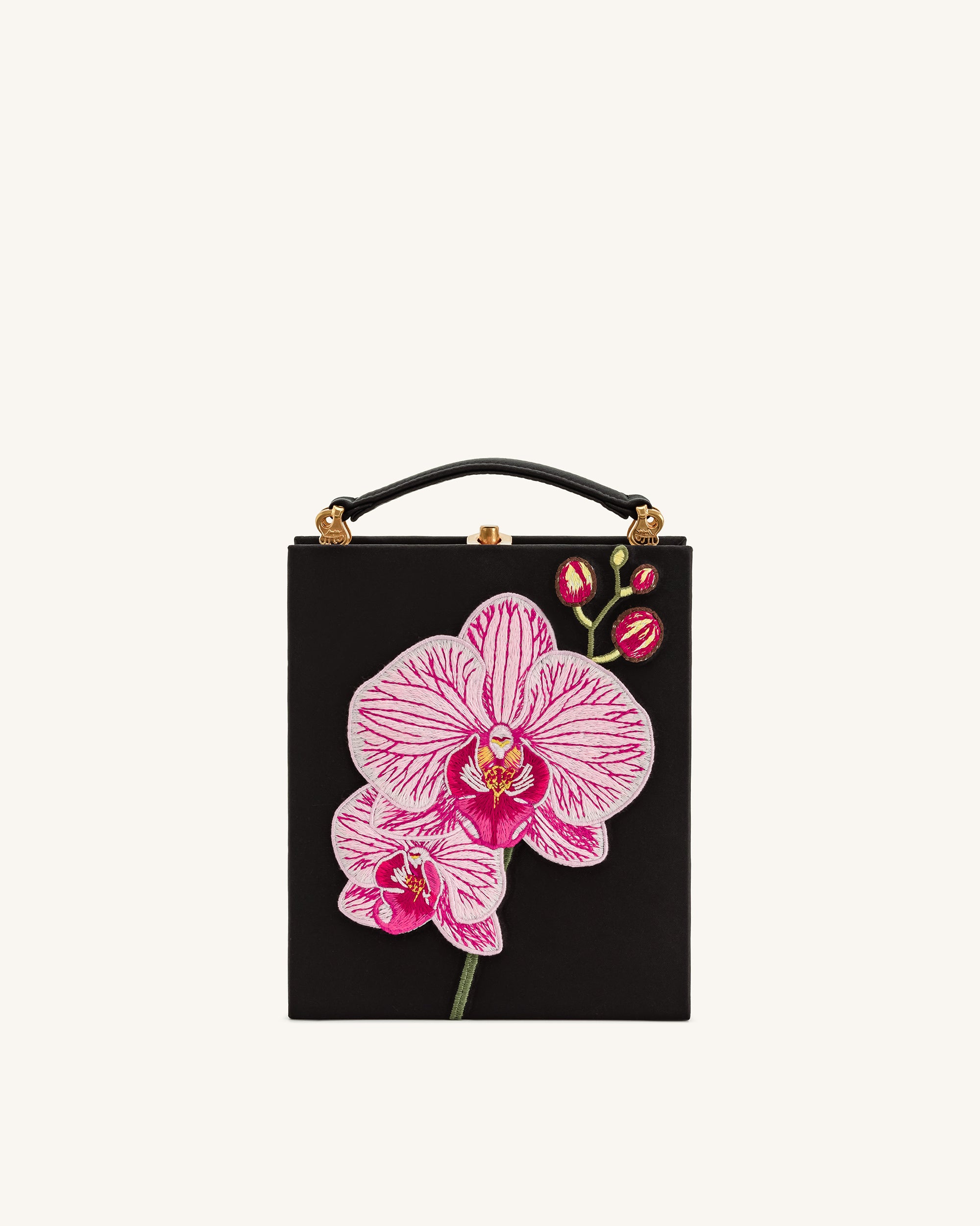 Taya Orchid Motif Book Shape Clutch Bag - Black - JW PEI UK