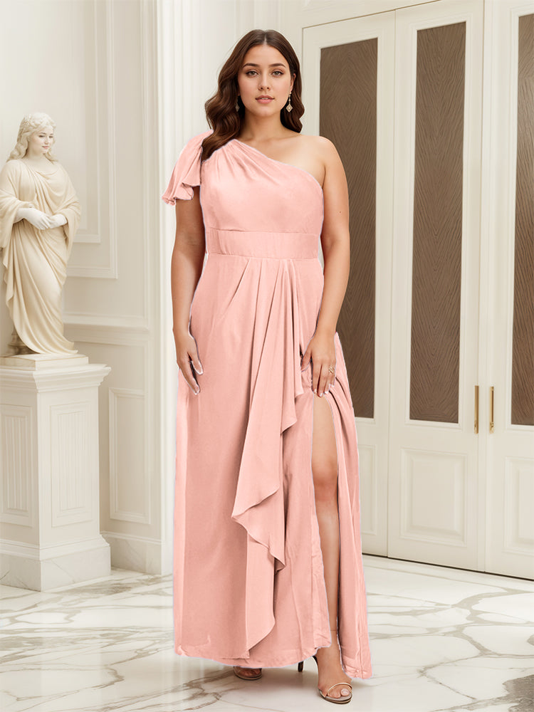 One Shoulder A Line Slit Plus Size Bridesmaid Dress