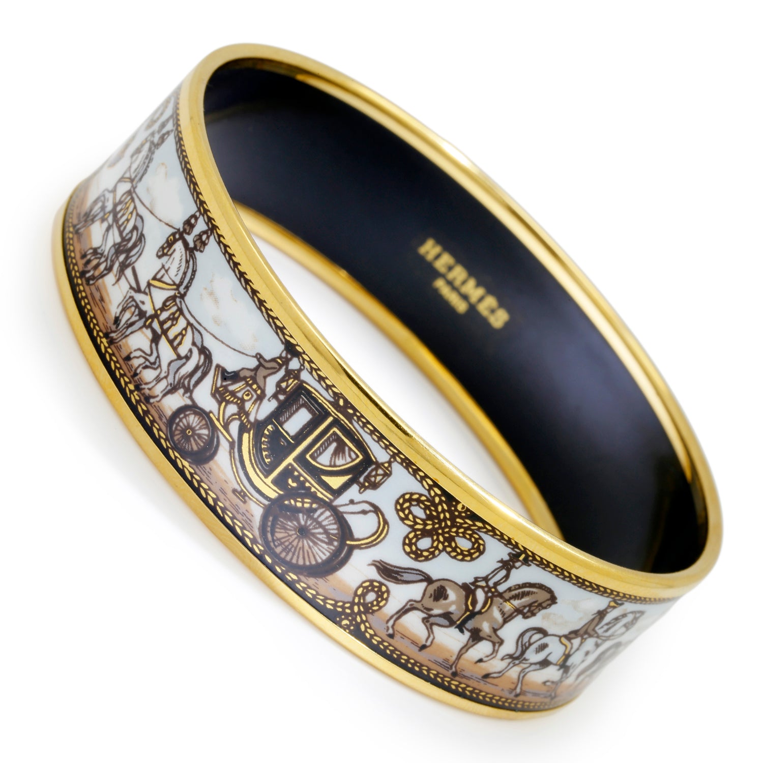 Hermes Stagecoach Horse & Carriage Bangle Bracelet with Box - Once