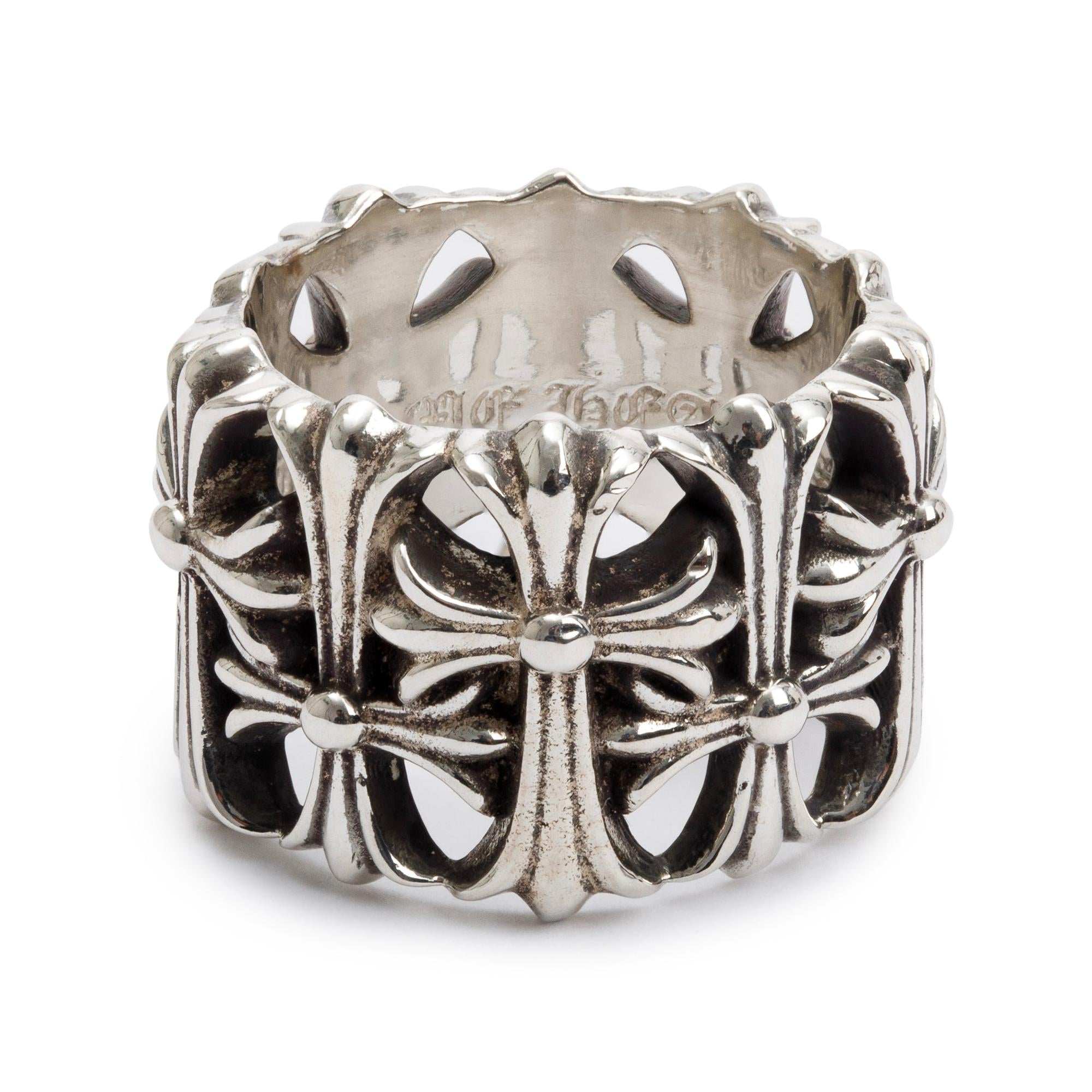 Chrome Hearts Sterling Silver Cemetery Wide 16 MM Band Ring, Size