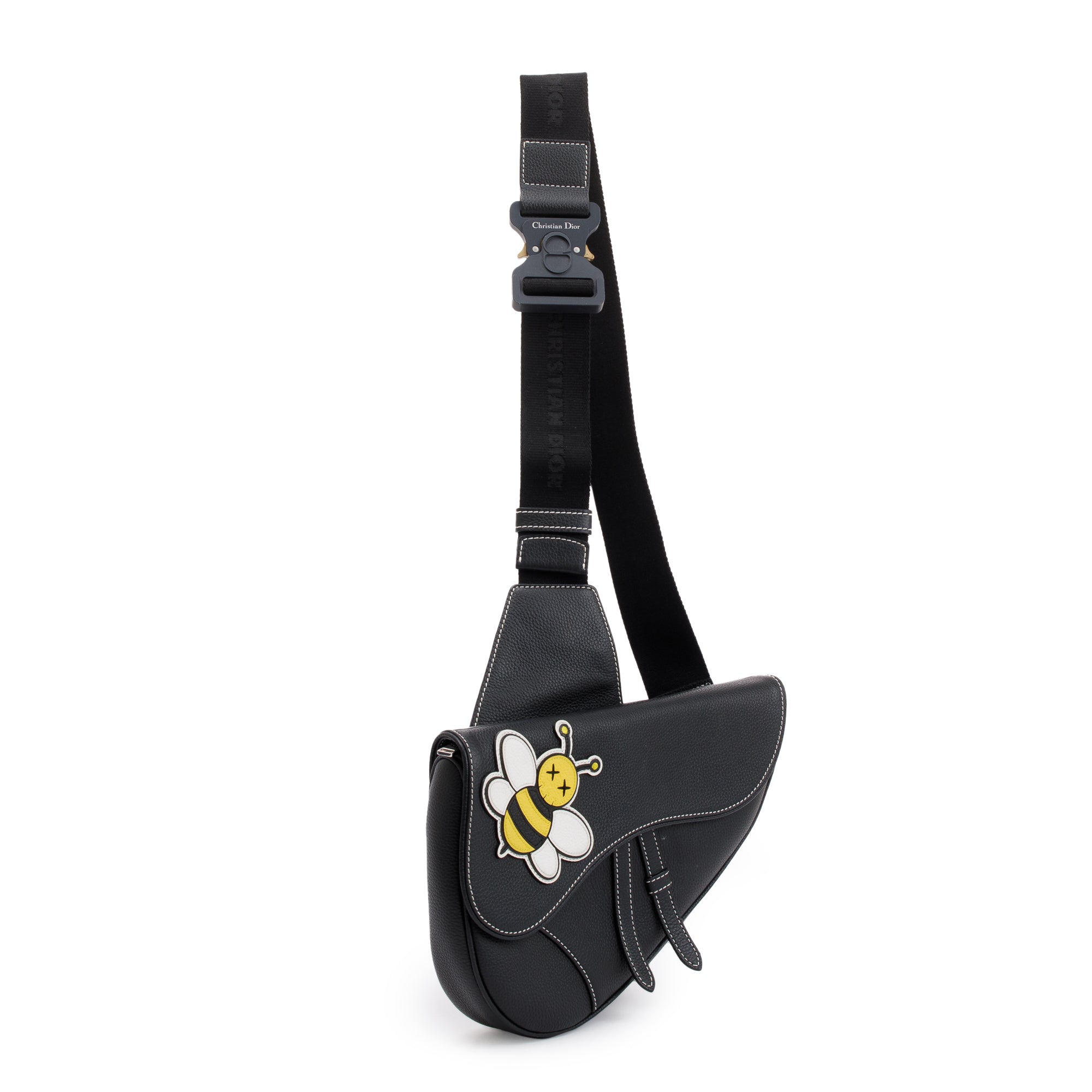 Christian Dior X Kaws Calfskin Leather Bee Saddle Bag w/ Box