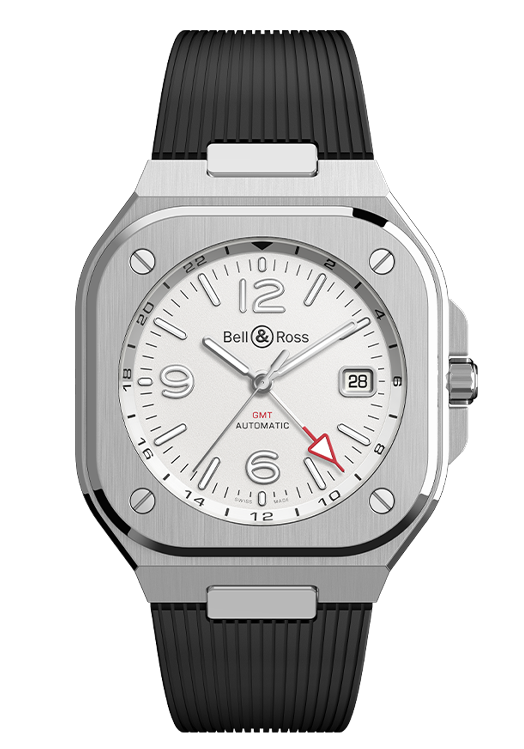 Bell & Ross BR 05 GMT White on Rubber Strap BR05G-SI-ST/SRB