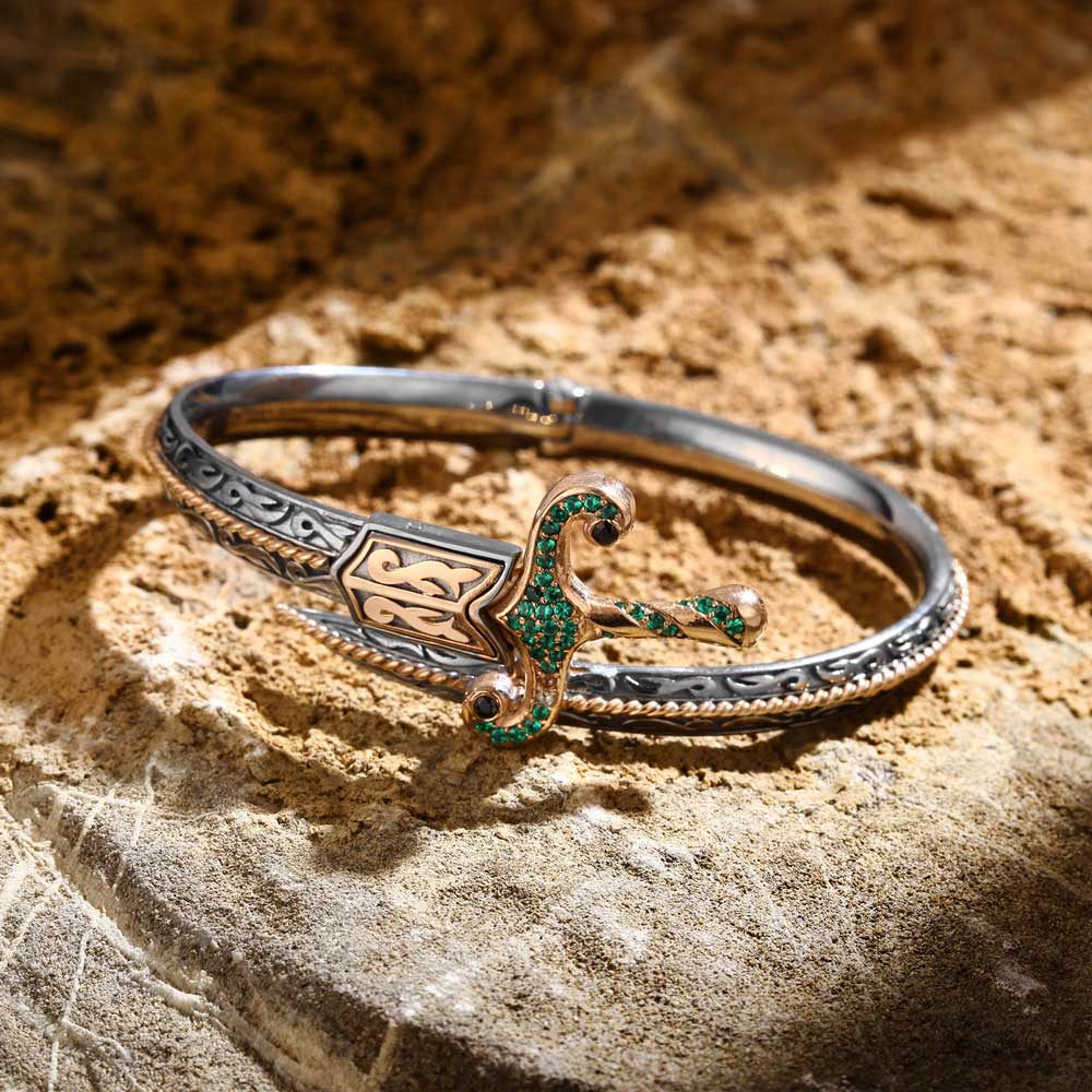 Exclusive Silver Sword with Green CZ Diamond
