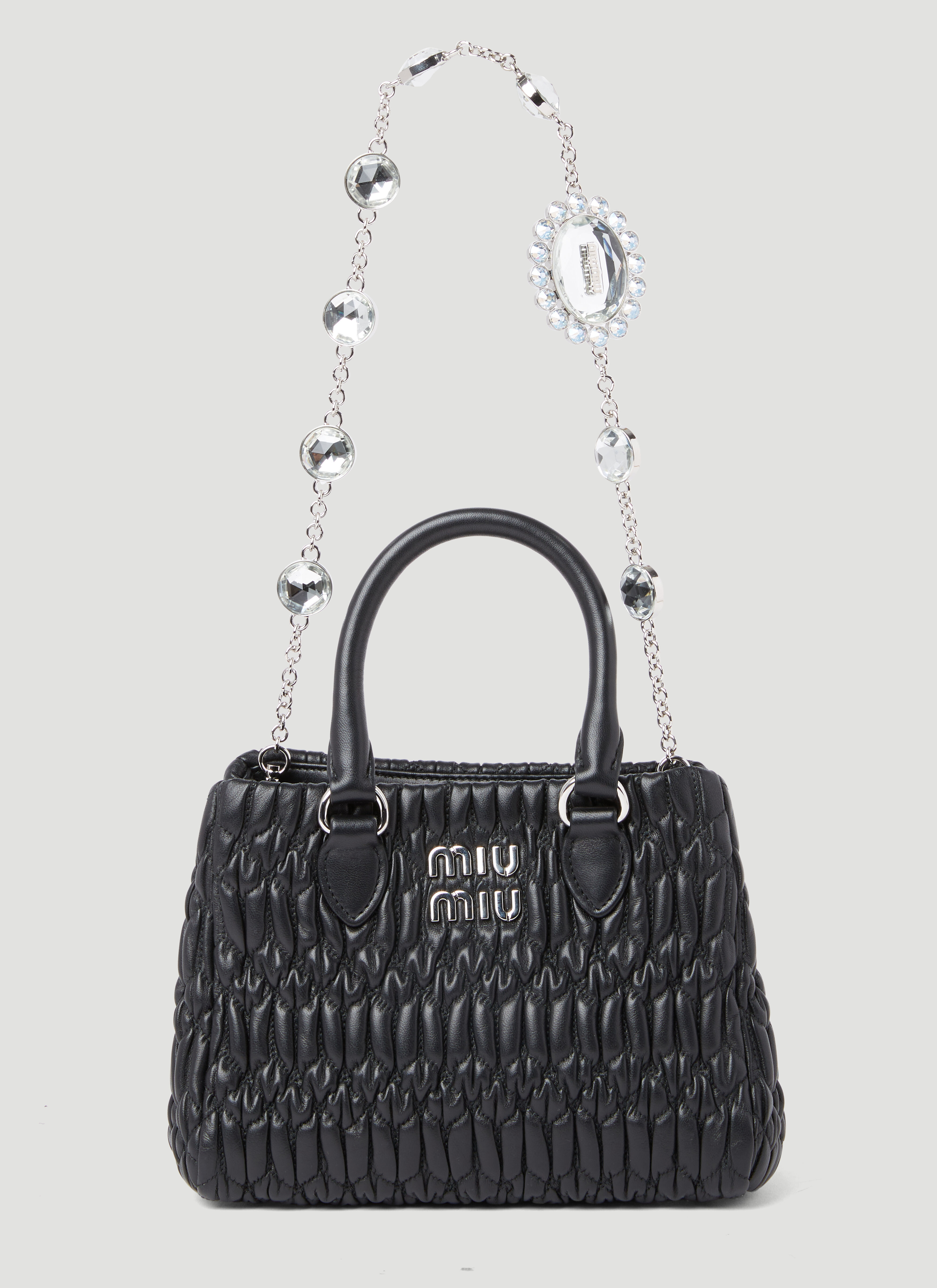 Miu Miu Women's' Miu Crystal Leather Handbag in Black | LN-CC®