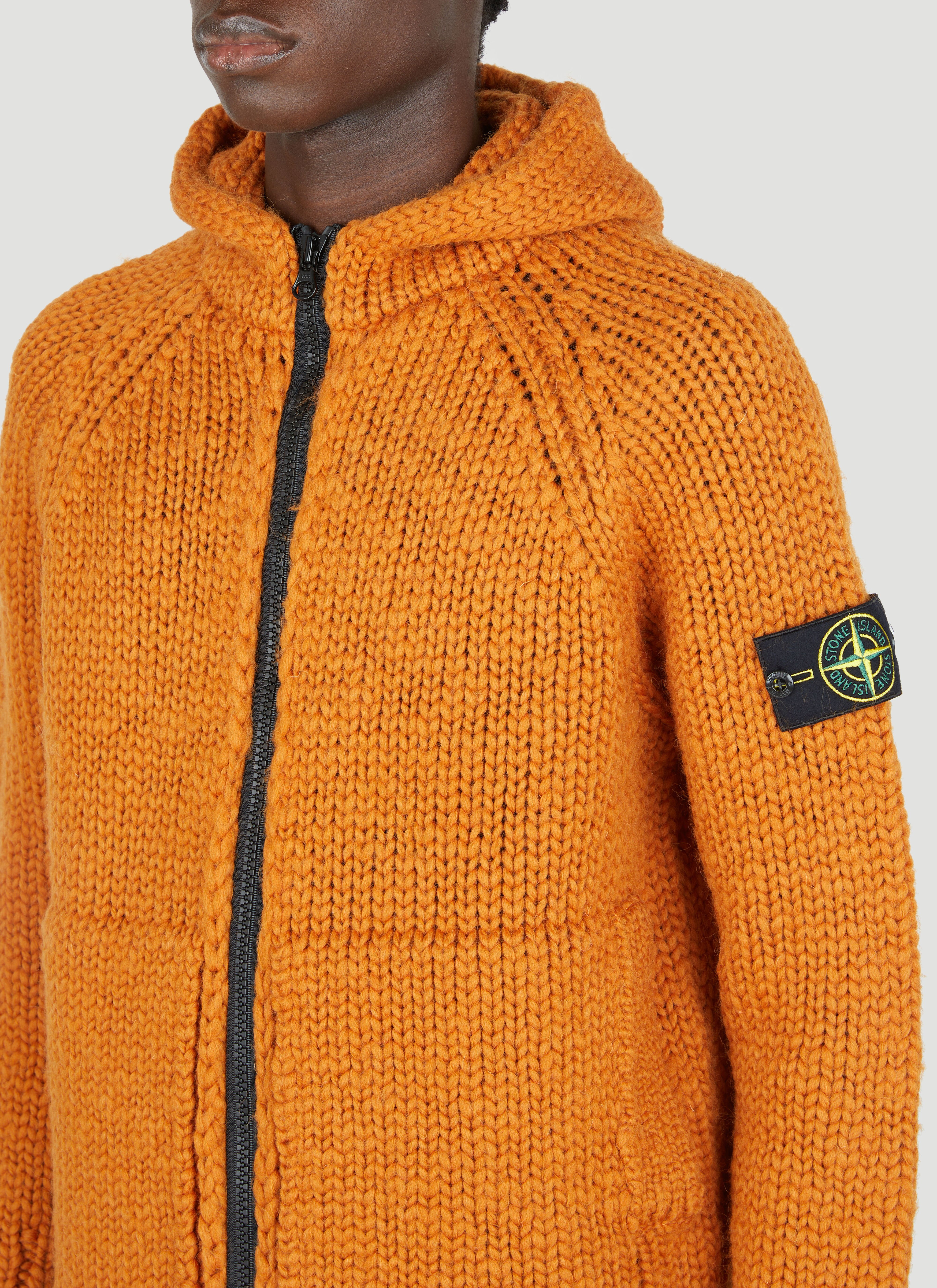Stone Island Men's' Wool Knit Zip Up Sweater in Orange | LN-CC®